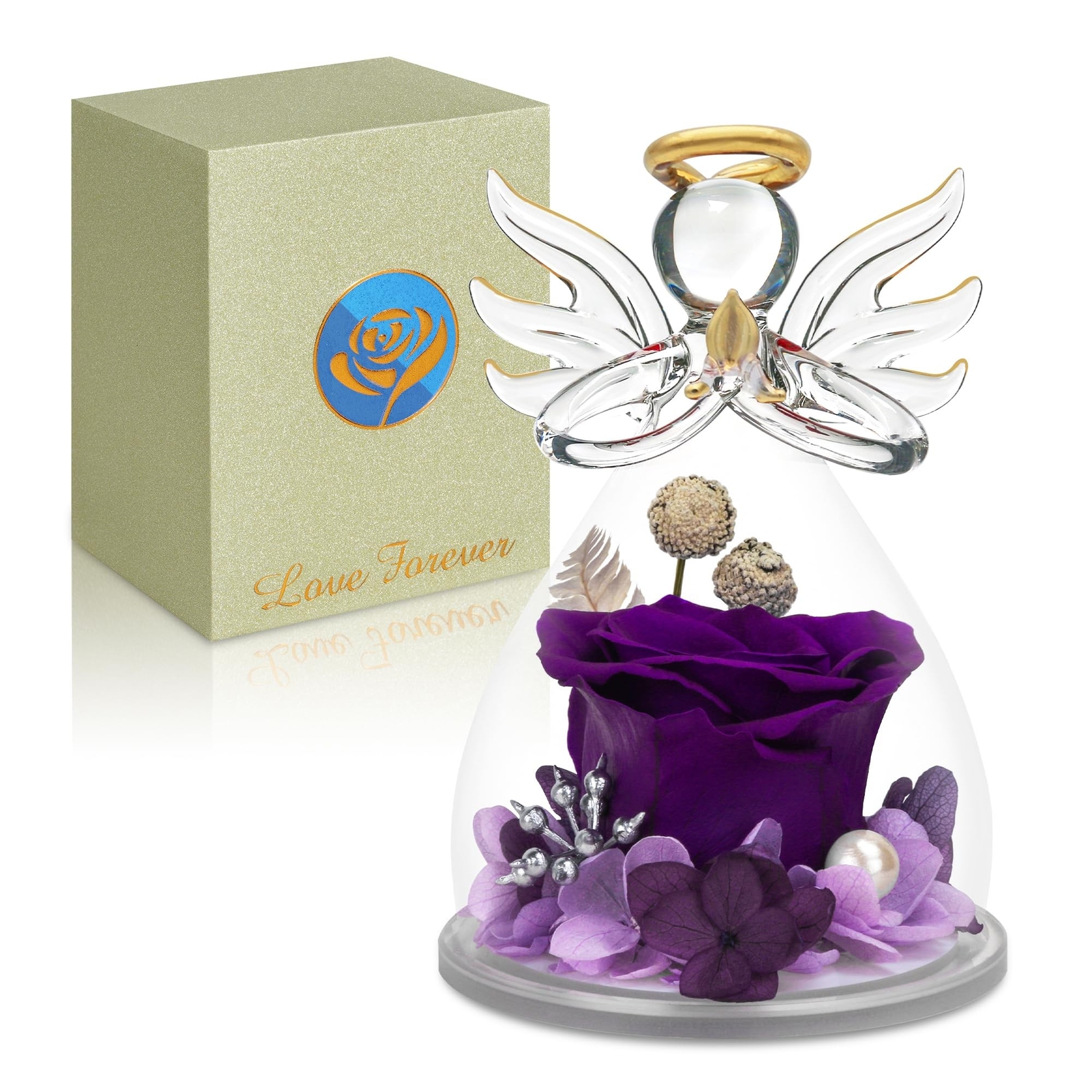 Preserved Flower Rose Gifts in Glass Angel Figurines,Valentines Day Gifts for…