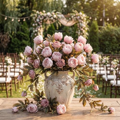 Thiccywoov Pcs Artificial Peonies Stems Flowers Vintage Faux Peonies 8 Brownish