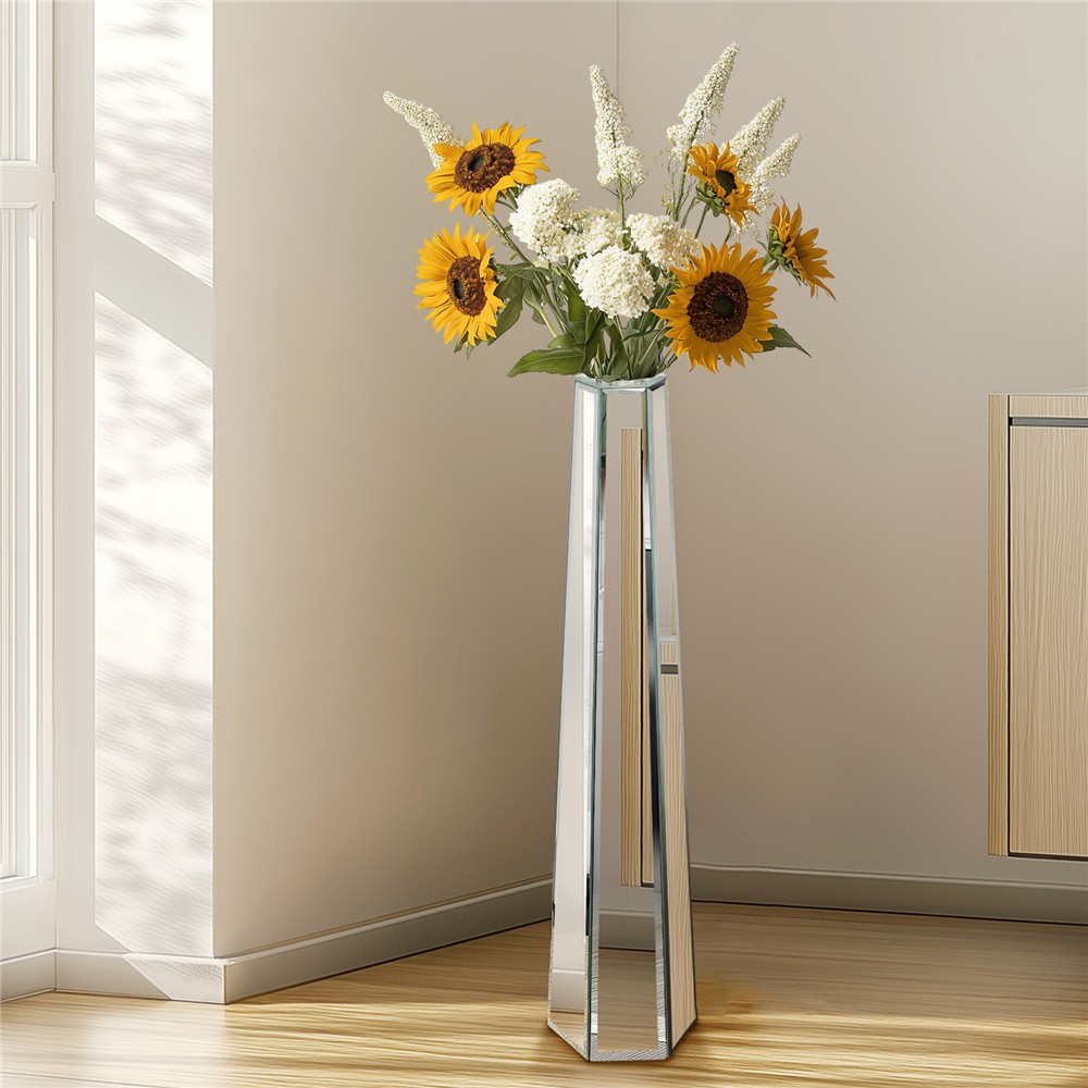 30″ Tall Mirrored Flowers Large Glass Vase Silver Dried Flower Living Room Decor