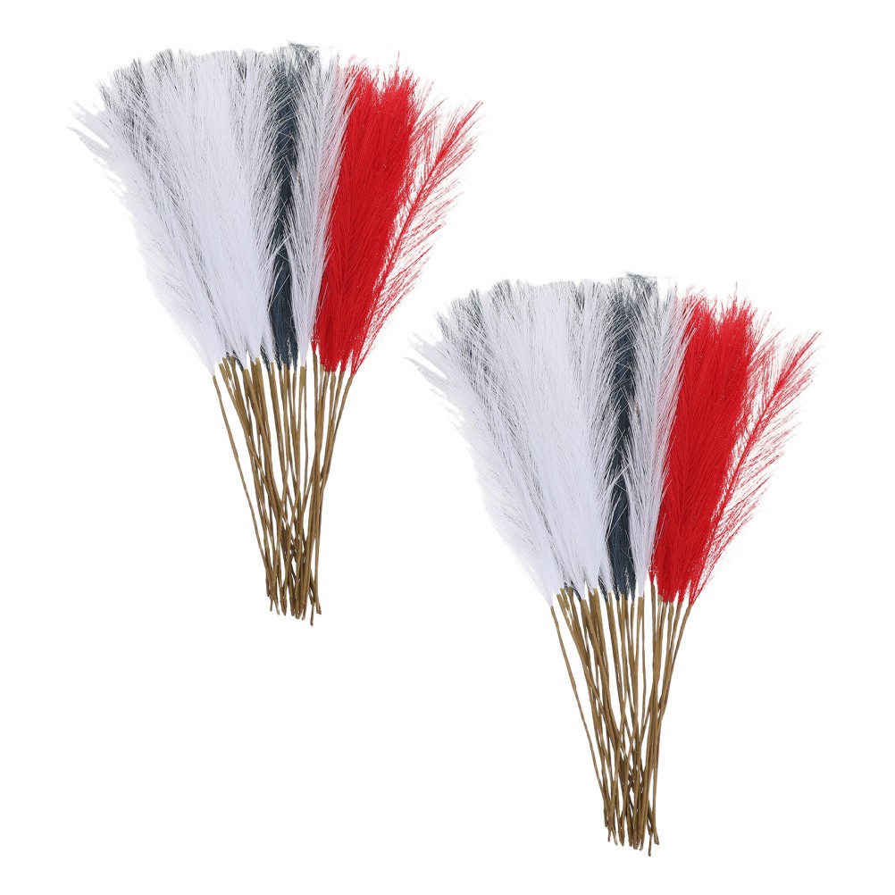 30Pcs Red White Blue Reusable Artificial Pampas Grass Stems Patriotic Home Decor