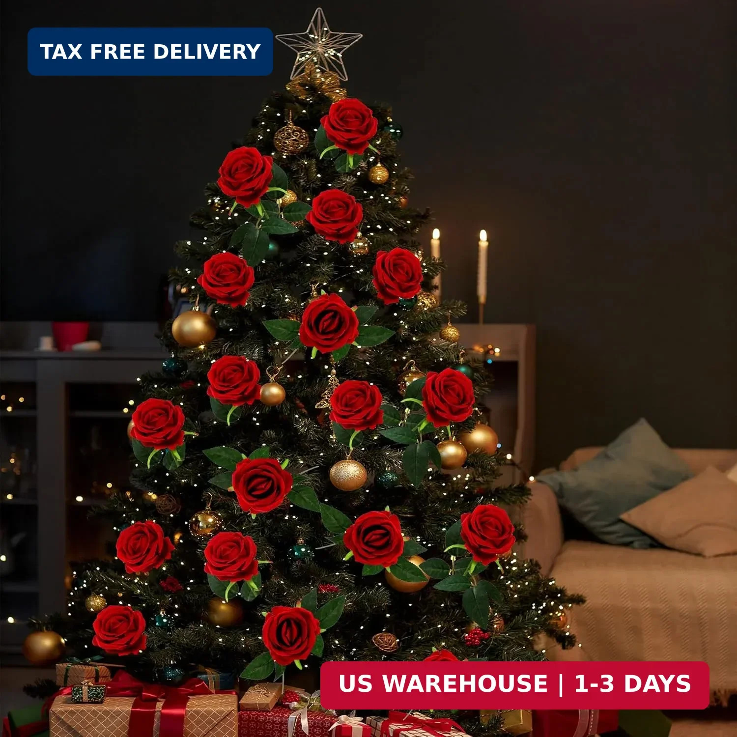 Sggvecsy 50 Pcs Artificial Roses Red Flowers Fake Velvet Silk Roses with Stems B