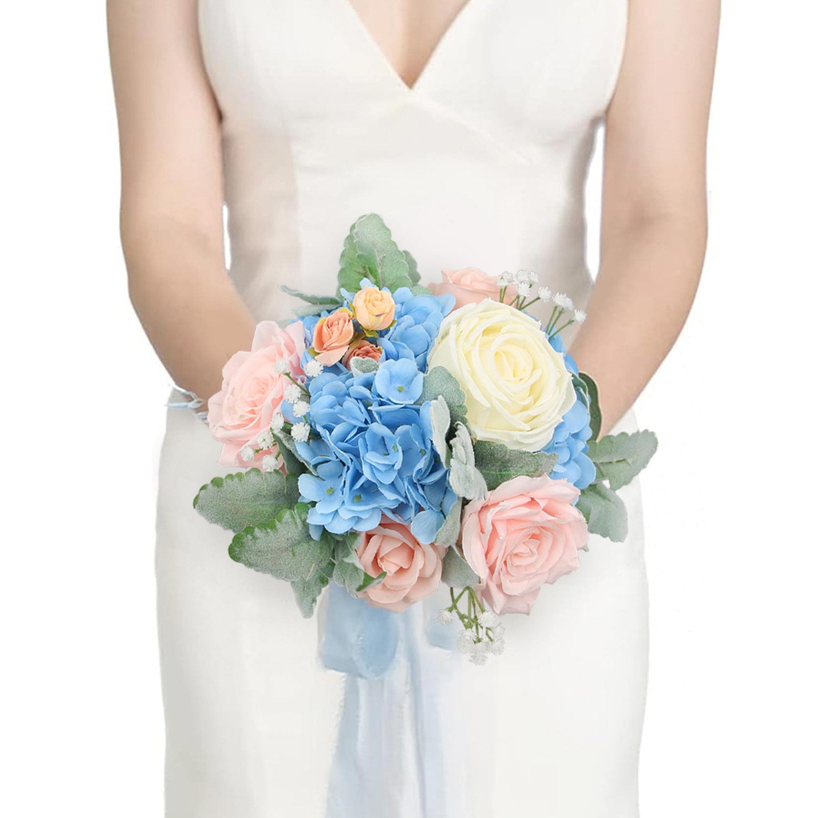 Pink Blue Artificial Flowers Bridesmaid Bridal Bouquet Wedding Prom Decor