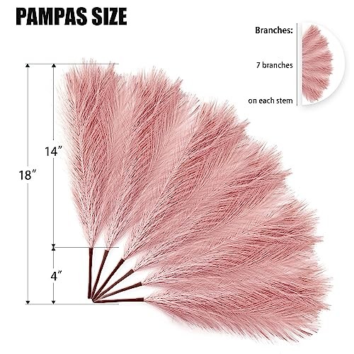 6 PCS Faux Pampas Grass Arrangement – 18″/45cm Artificial Fluffy D4- Dust Pink