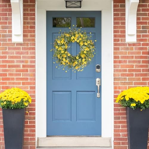 Sggvecsy Daisy Wreath 24 Inch Spring Summer Wreath Fake Silk Floral Yellow