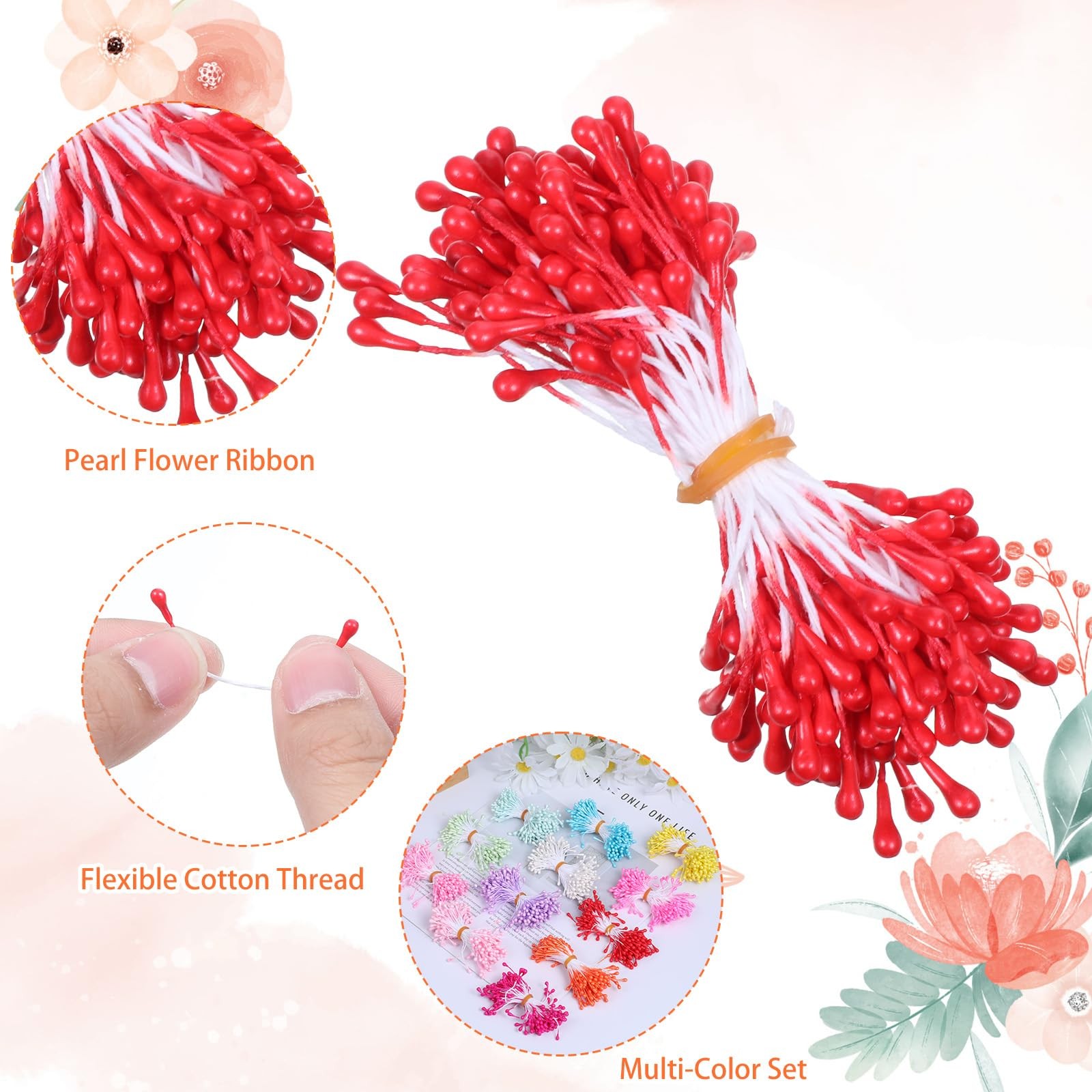 1800 PCS Flower Stamens Making Artificial Crafts 3mm Assorted 12 Color DIY