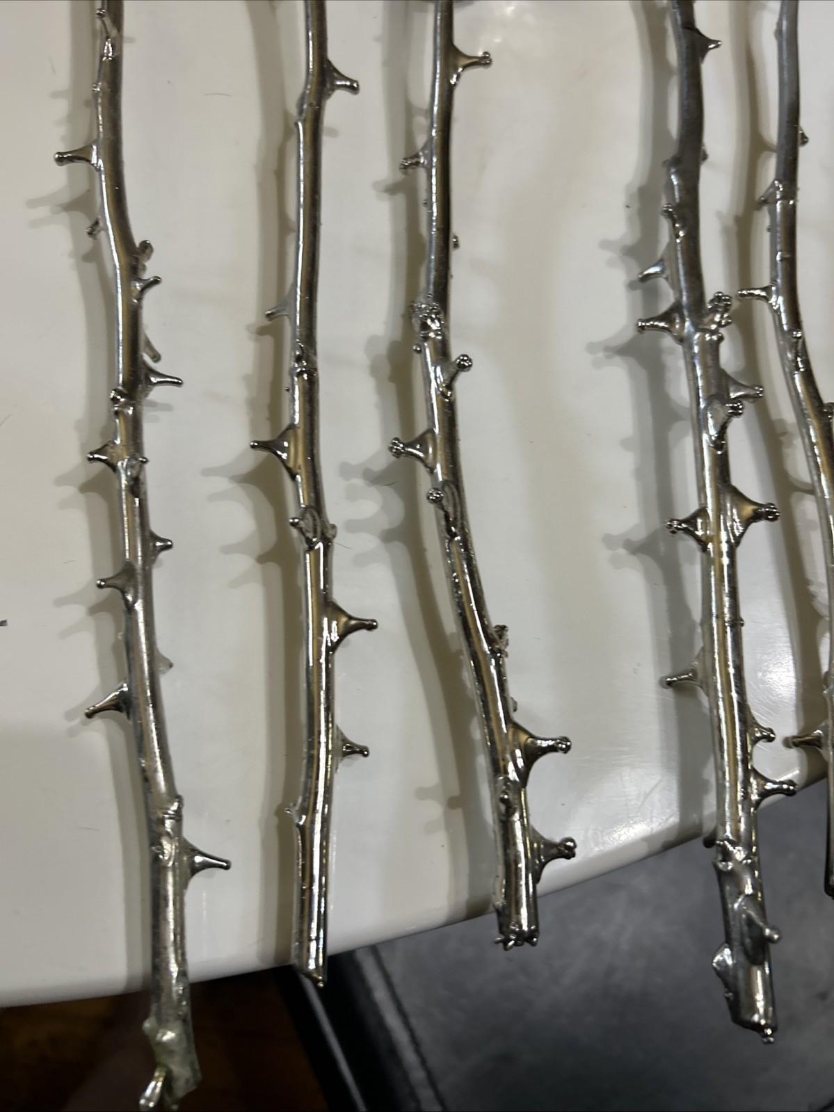 Set of six 6 Real Rose Dipped In Silver 18 inches long Triple dipped