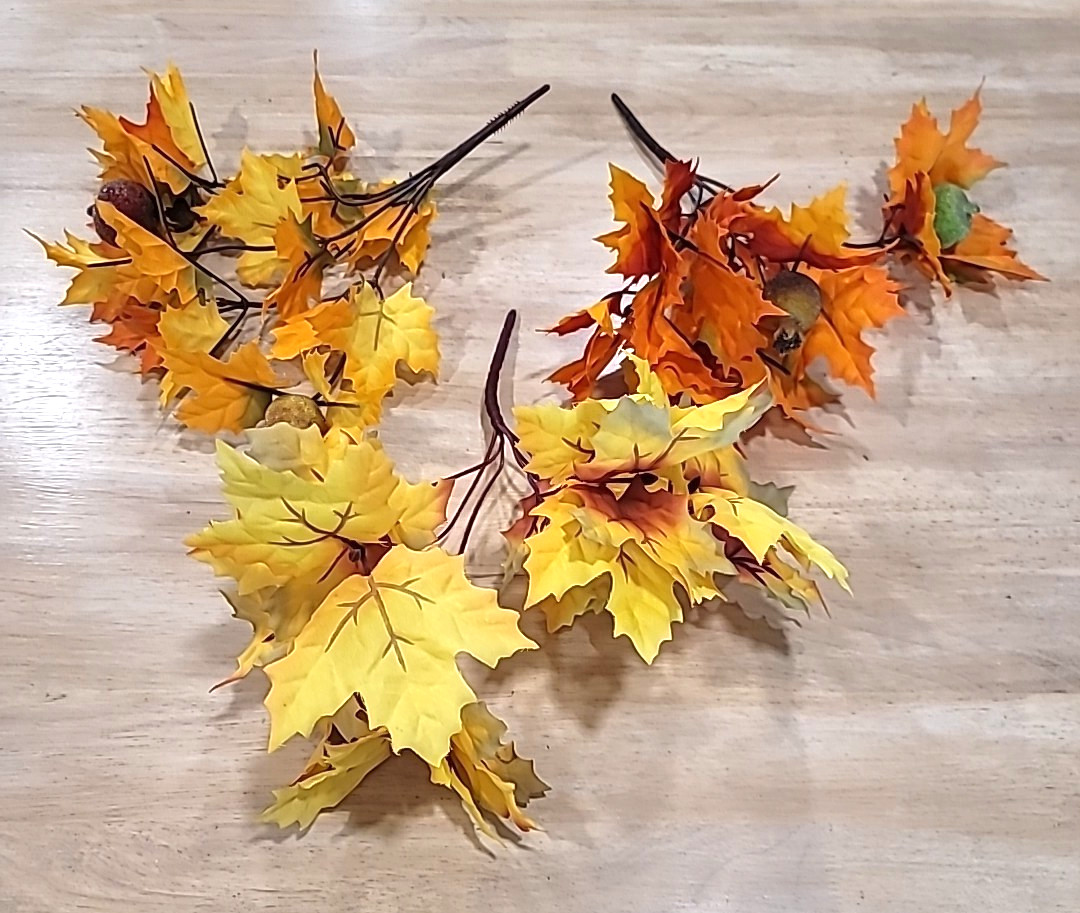 3 Pieces Artificial Yellow/Orange/Red Fall Maple Leaf-Stems-Autumn-Thanksgiving