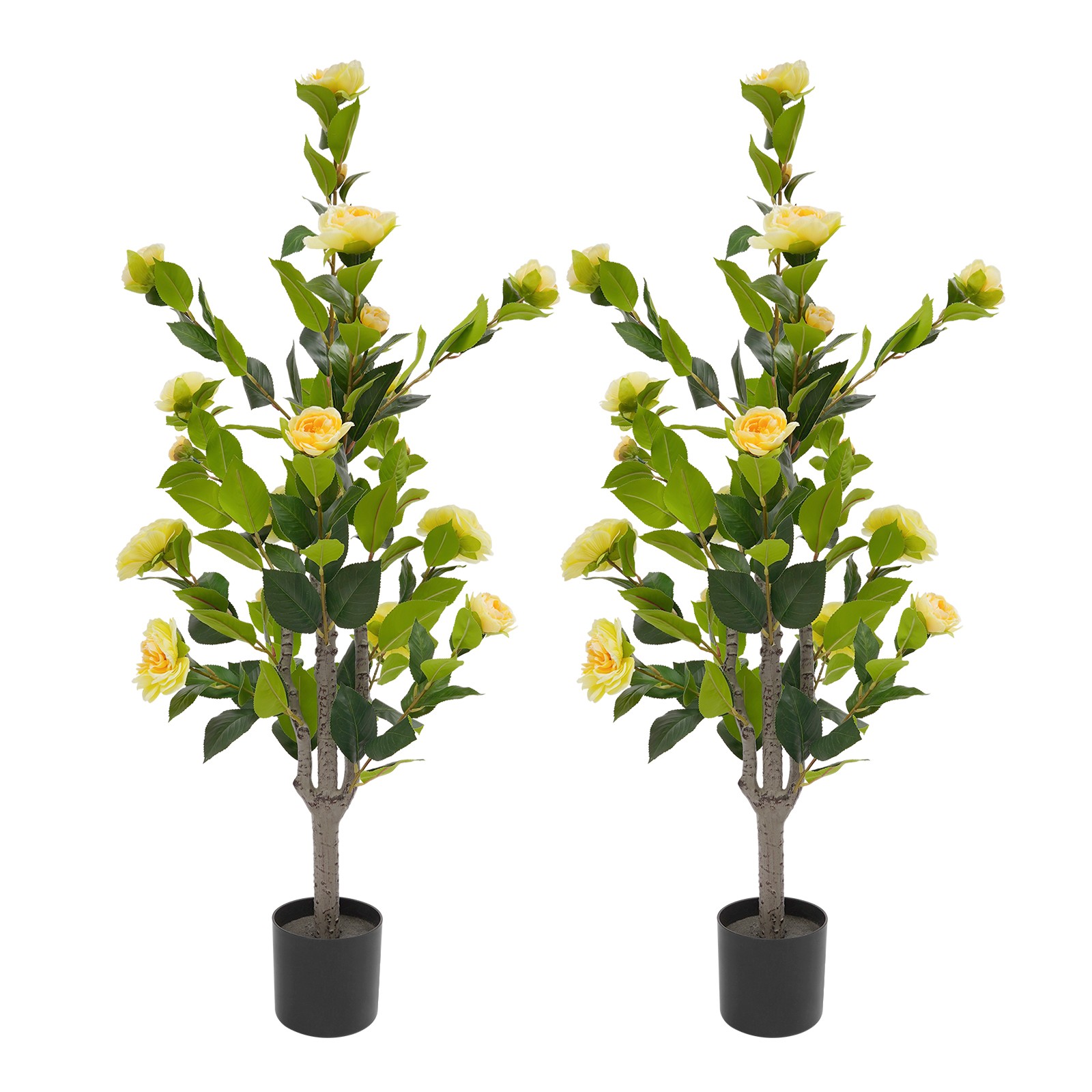 2 Pack Artificial Tea Rose Tree Artificial Plant 20 Yellow Flowers Each Piece