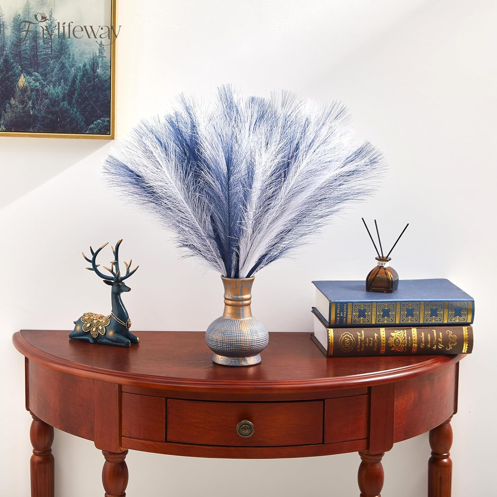 Artificial Pampas Grass Decor 50pcs 17 Inch Fluffy Blue White Vase Filler Home