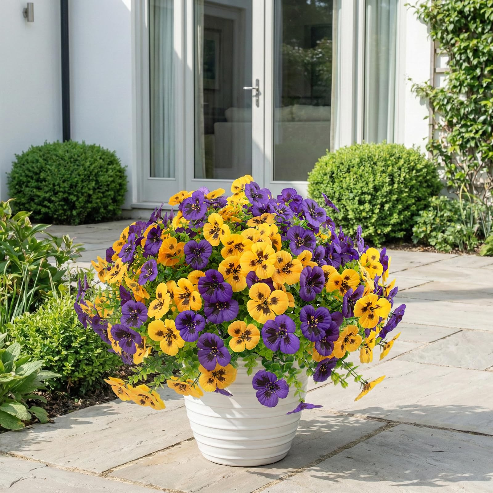 Artificial Pansy Flowers 18 Pcs Faux UV Resistant Silk for Outdoor Decor