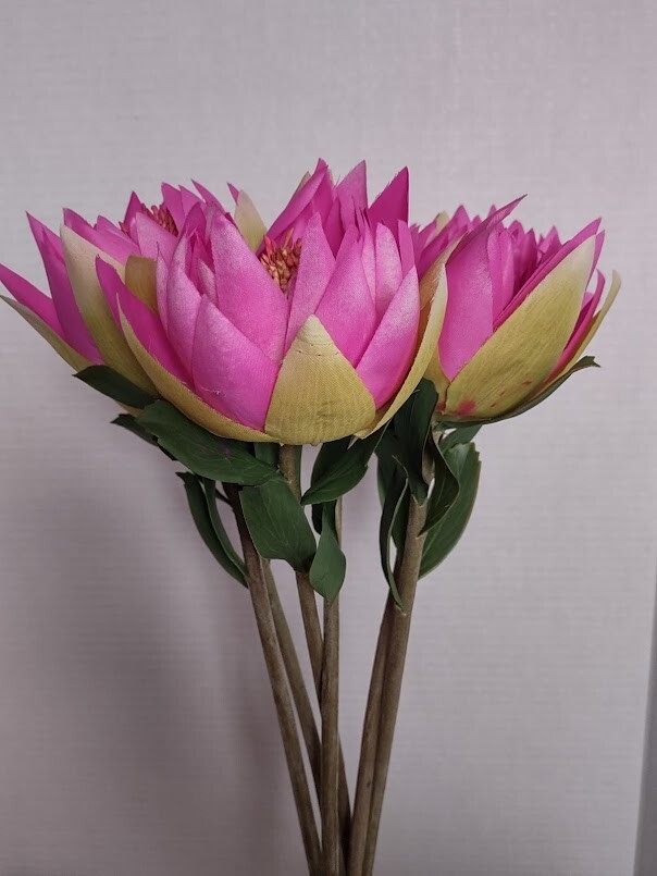 Artificial lotus blossom flower Stems (Six Stems) Fuchsia