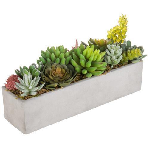 Faux Succulent Plant Arrangement in 12-Inch Gray Cement Pot, Planter Pot