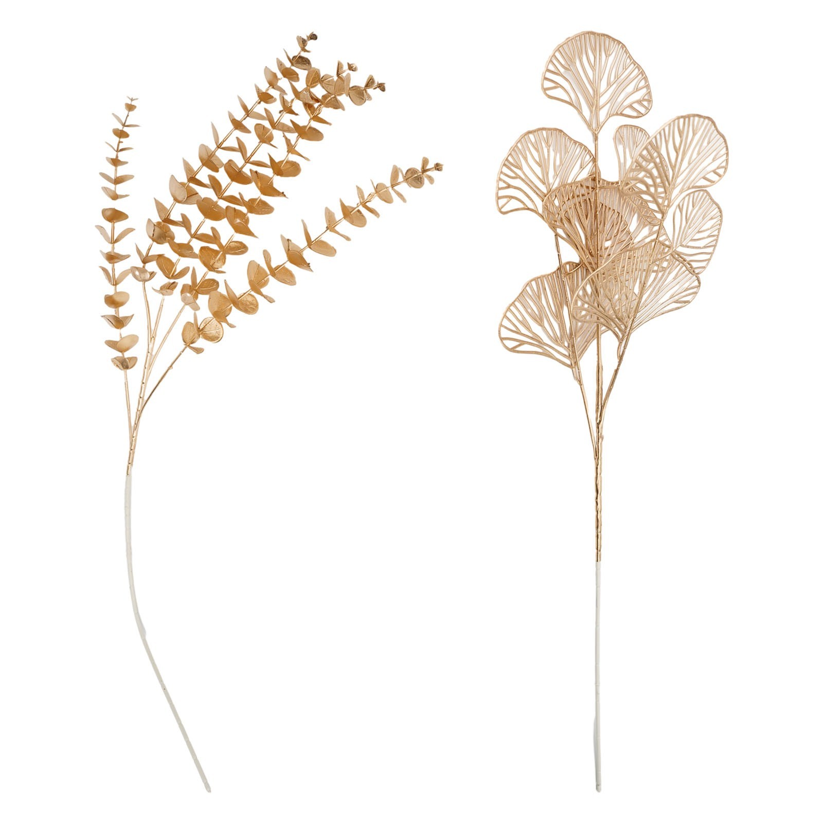 Simulated golden eucalyptus and ginkgo leaf flower arrangement for a chic touch