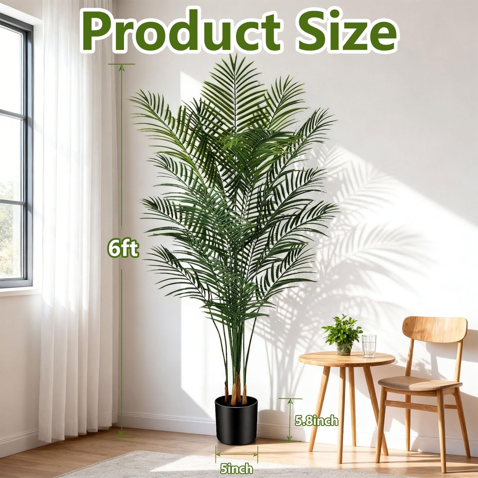 6ft Artificial Palm Tree Indoor, Large Fake Tropical Areca Palm with 18 Trunk…