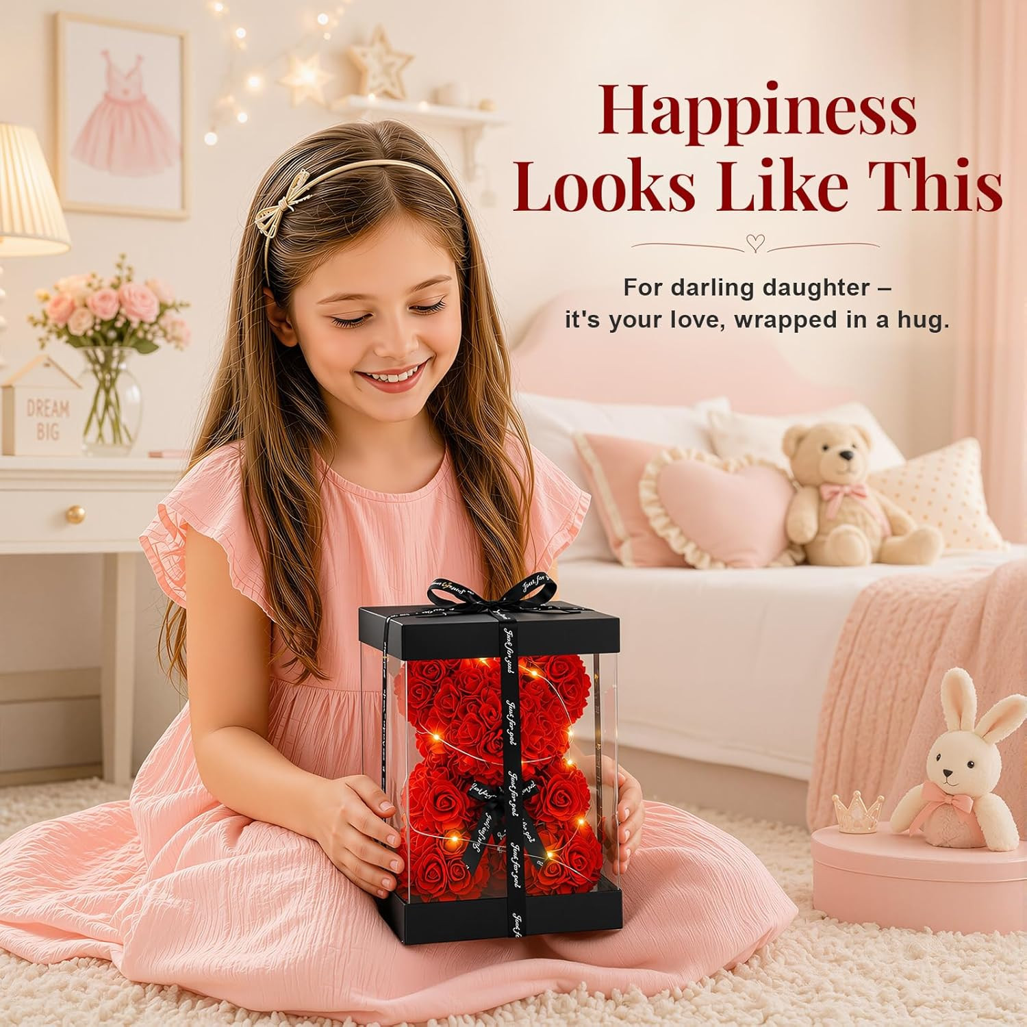 Preserved Artificial Roses Flowers Bear, Forever Women Gifts for Birthday Christ