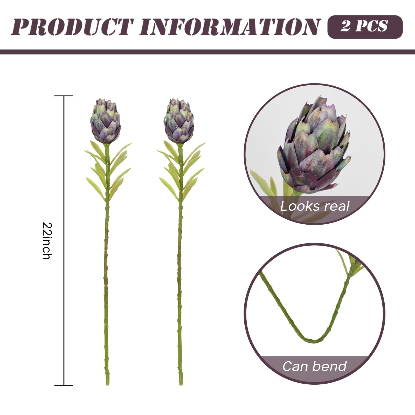 Artificial Artichokes Flowers, 2 Pcs 22″ Fake Artichokes Stems for DIY Craft …