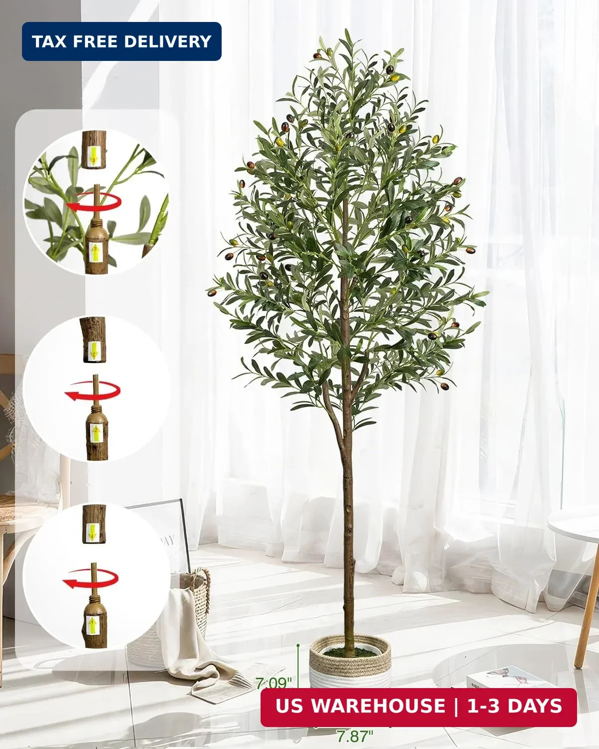 6FT Artificial Olive Tree – Indoor Tall Faux Olive Trees with Planter&Basket, La