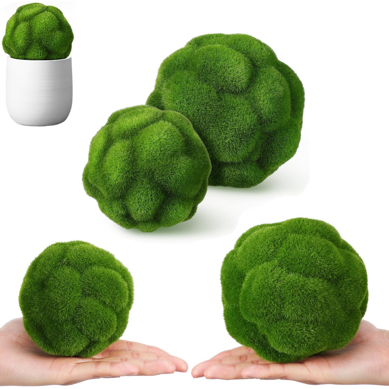 4 Pcs 9.44×4.72 Inch Green Mossy Ball Ornaments For Vase Bowl Fillers Decor