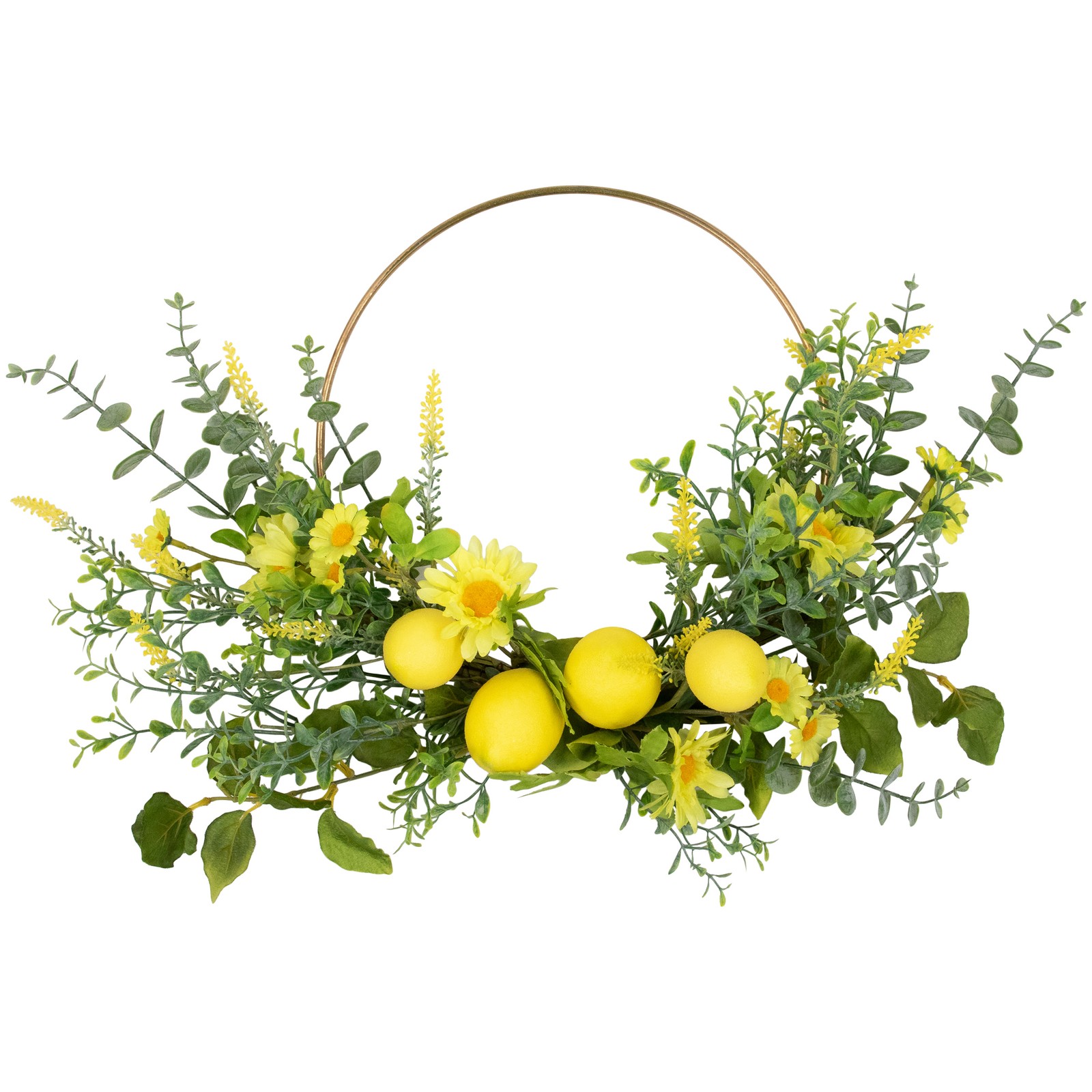 Northlight Lemon and Daisy Springtime Half Wreath – 22″ – Yellow