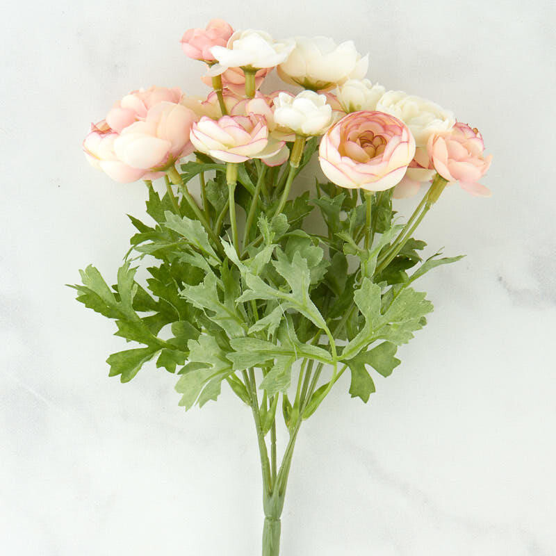 Set of 2 Pink and Ivory Artificial Ranunculus 10″ Bushes