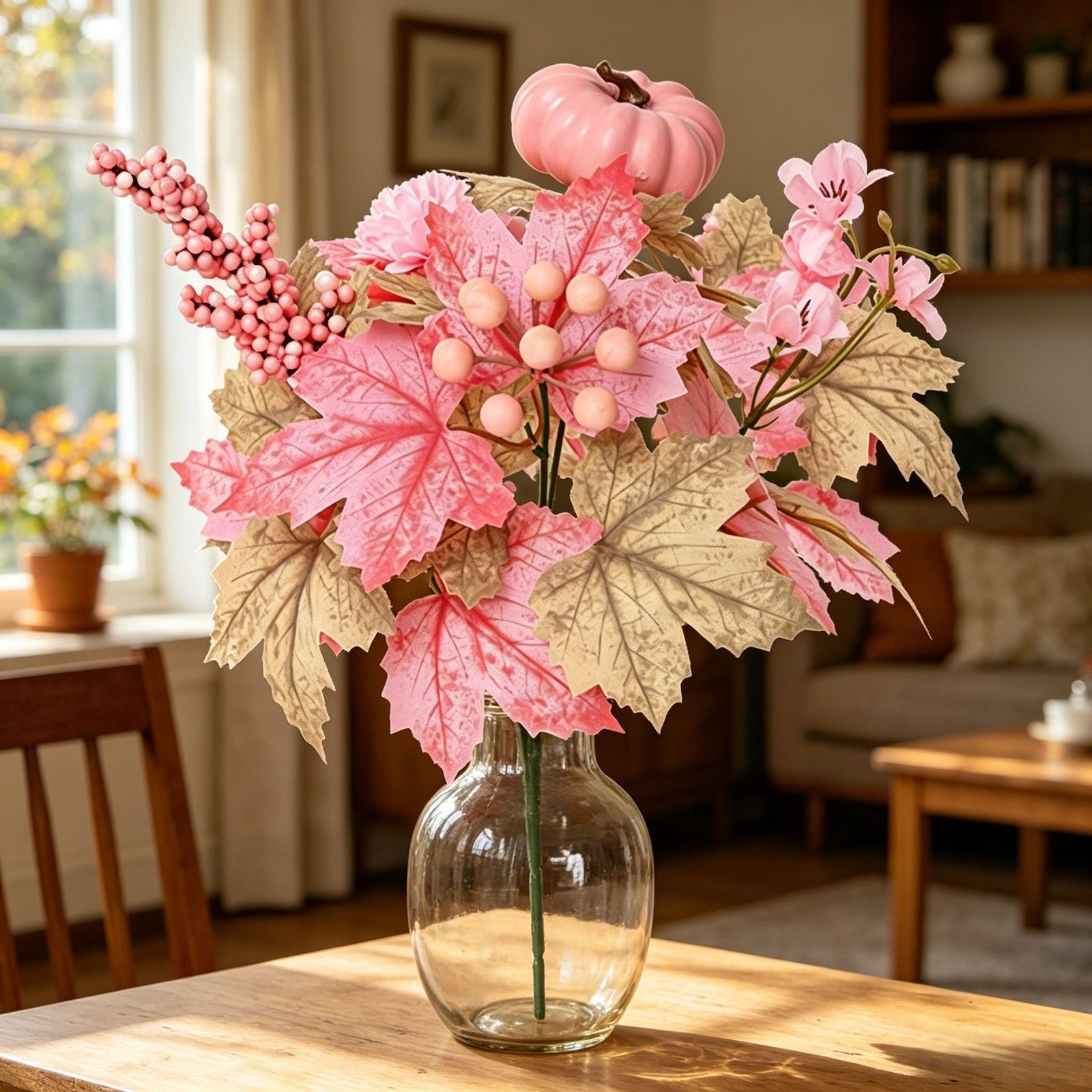 Silk Floral For Bouquet with Matte Pink Pumpkin Fade Resistant Materials