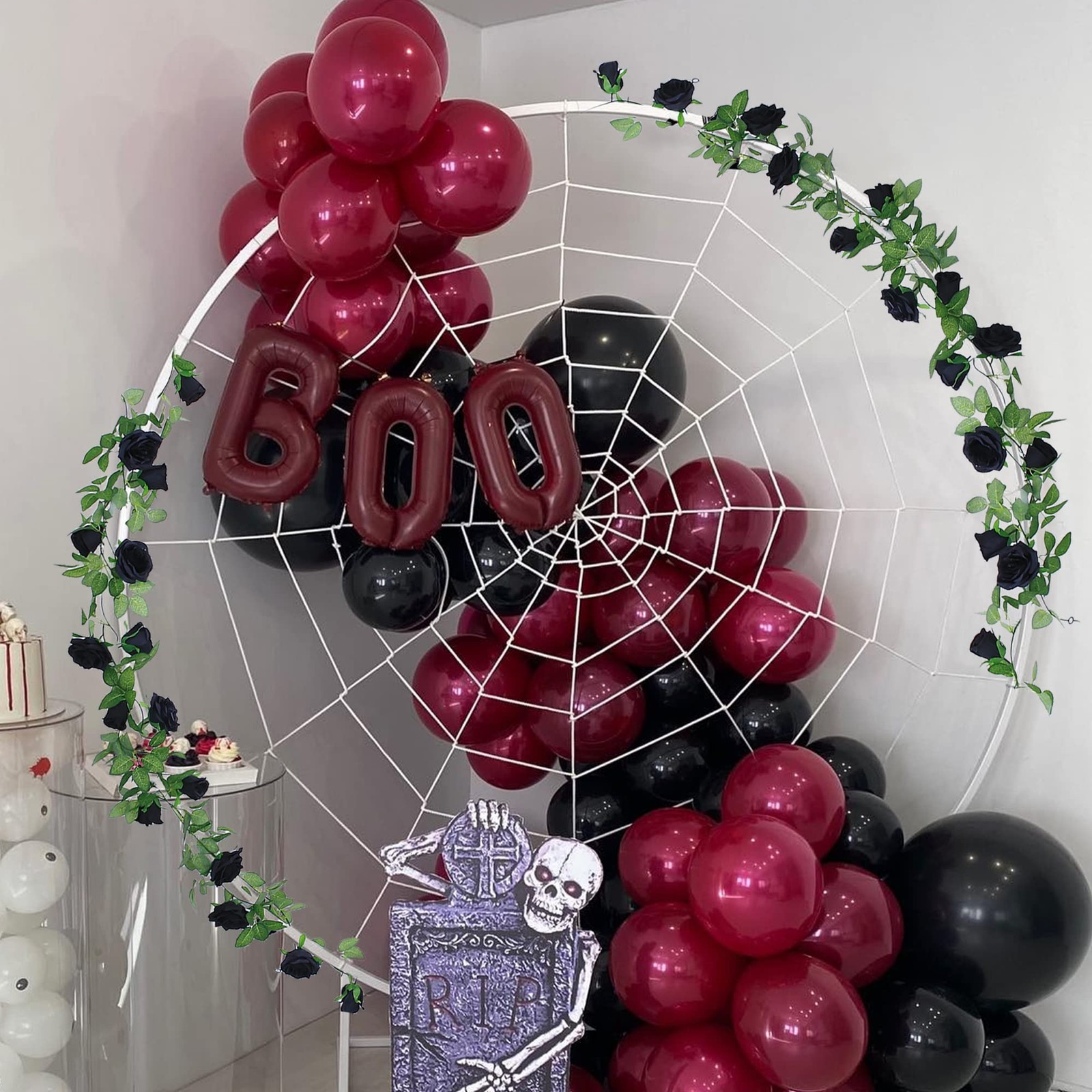 2 Pack Black Artificial Flower Garland Each 6.5FT Fake Rose Vine Hanging Rose…