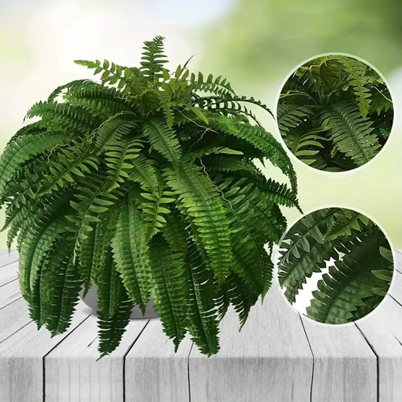 2Pcs Artificial Boston Fern Bush UV Resistant Large Faux Ferns Artificial Plants