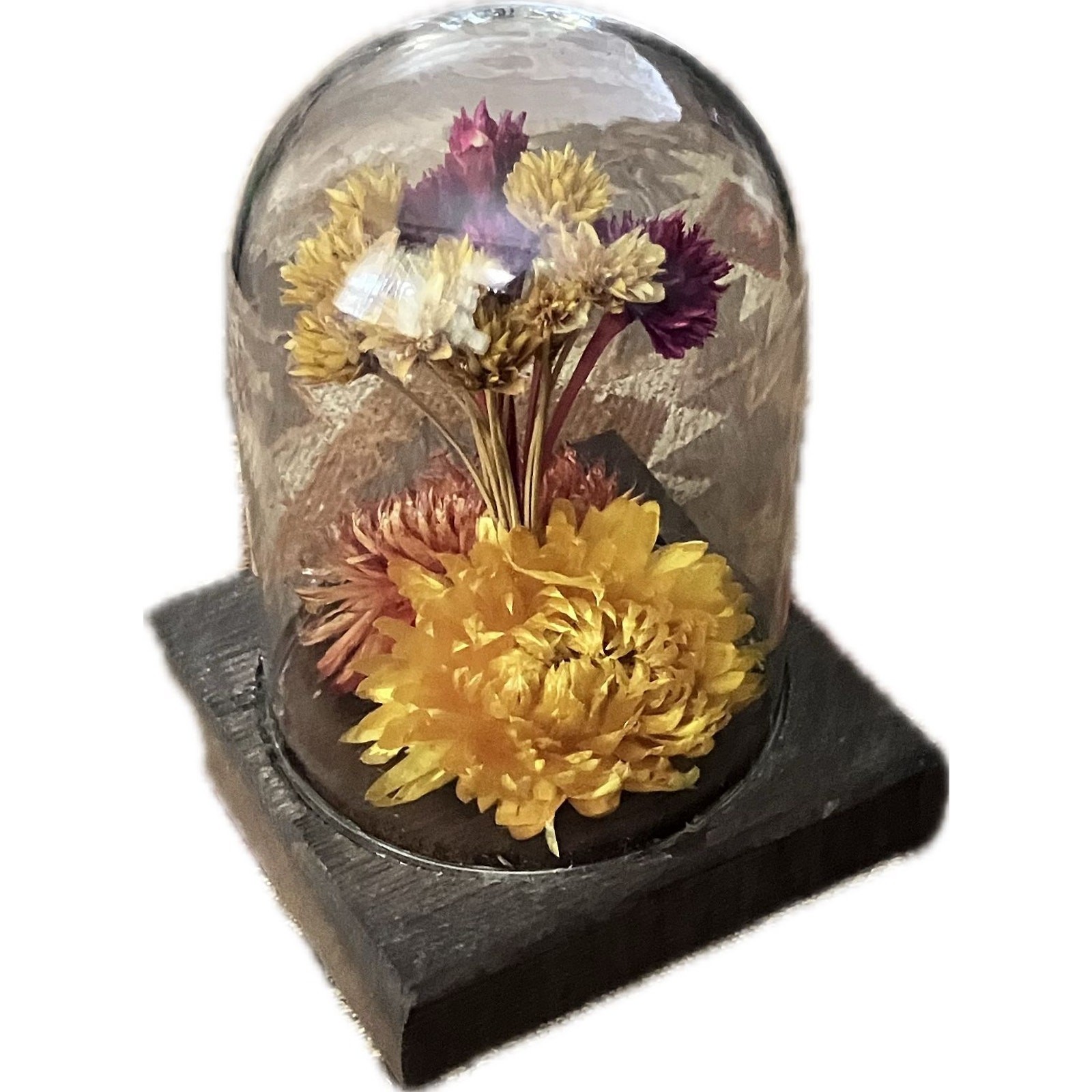 Vintage Leonard Creations Dried Flower Cloche • 1970s • 5” • Maker’s Sticker