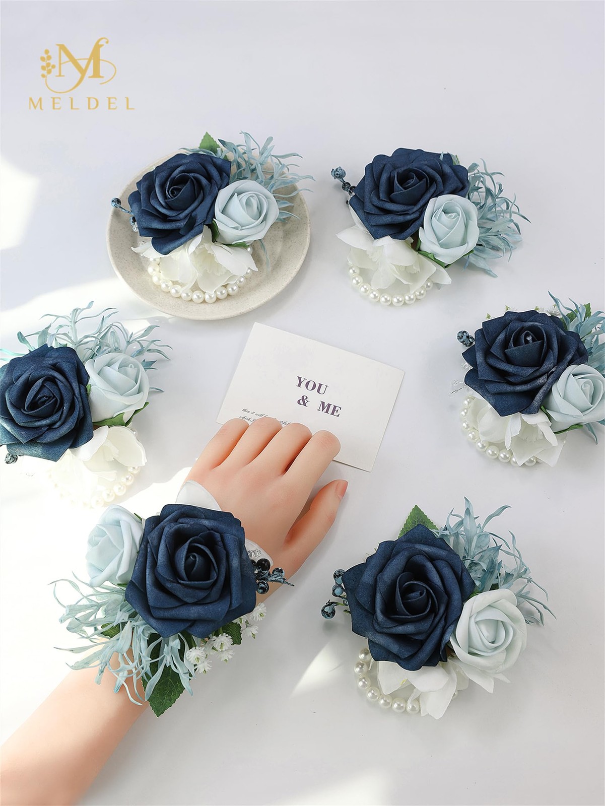 6 PCS Navy Blue Wrist Corsage Wrist Flower Girl/Mother Corsages Wristlet