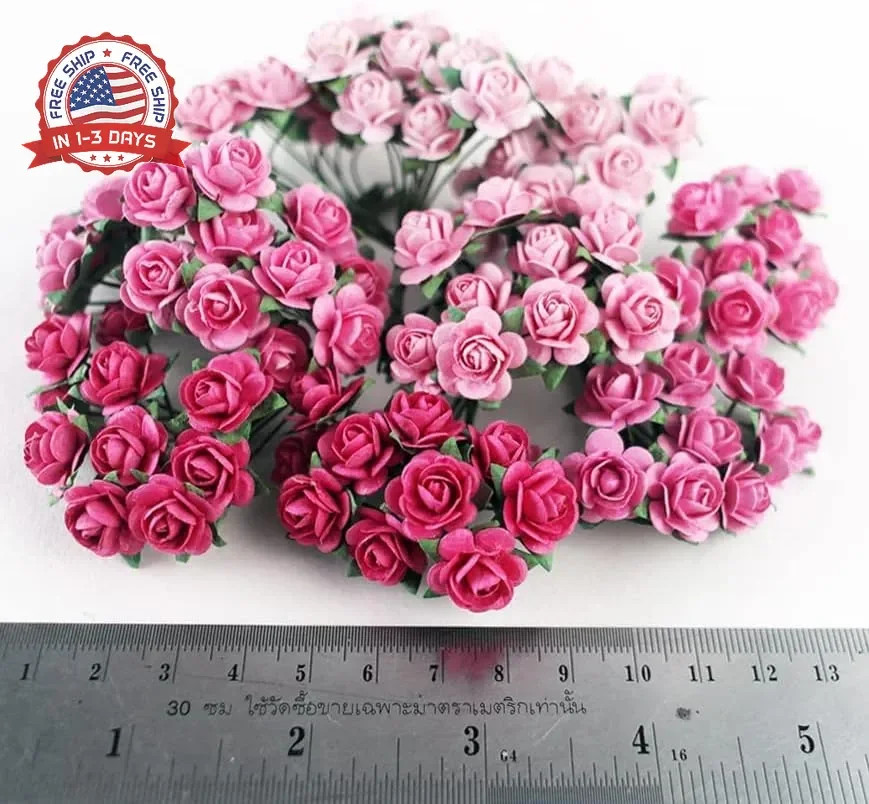 100 pcs Tiny Artificial Roses Mixed Pink Five Color Mulberry Paper Flower 15-18