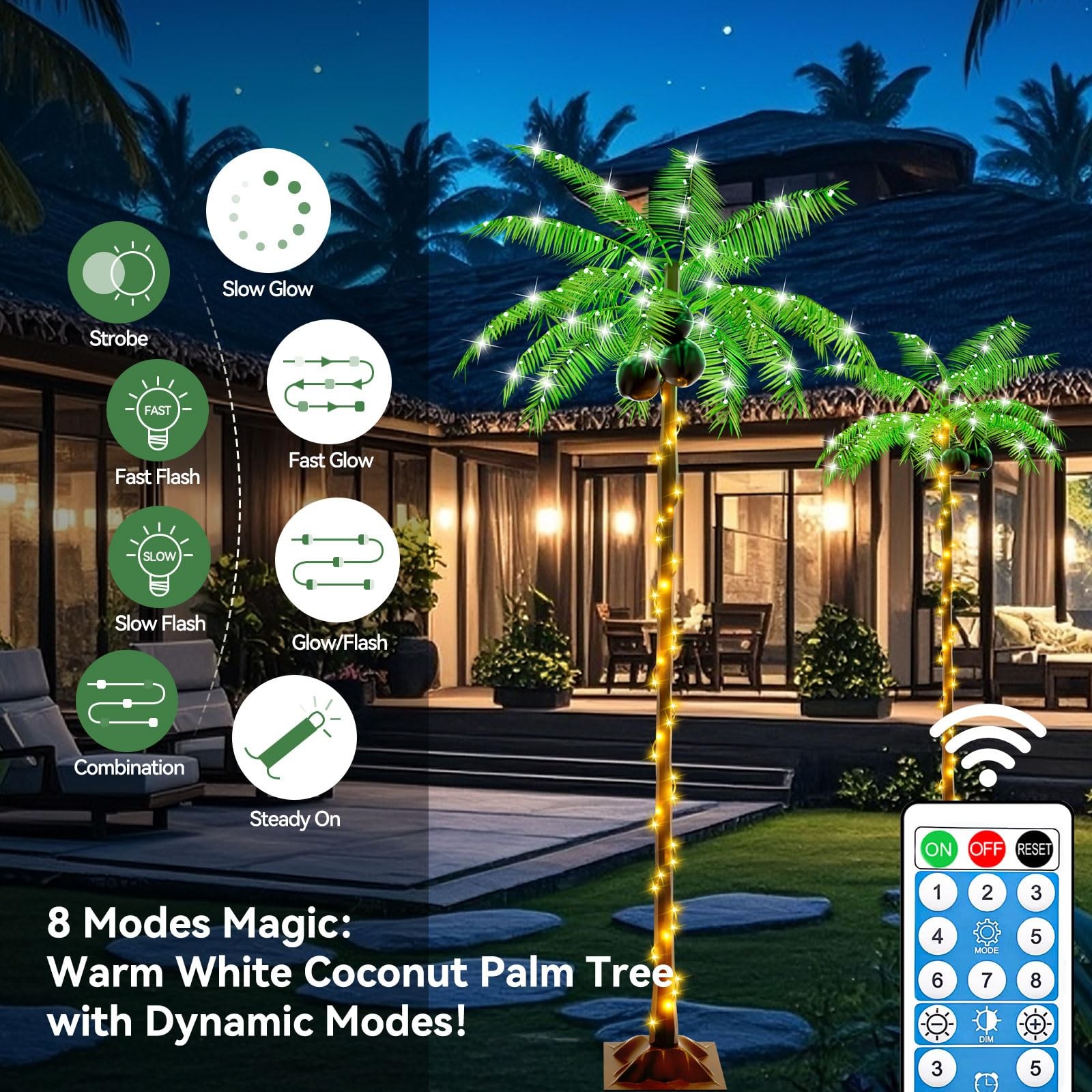 Ledido 5FT Christmas Palm Tree for Outdoor, 5ft, Warm White（solar&plug）