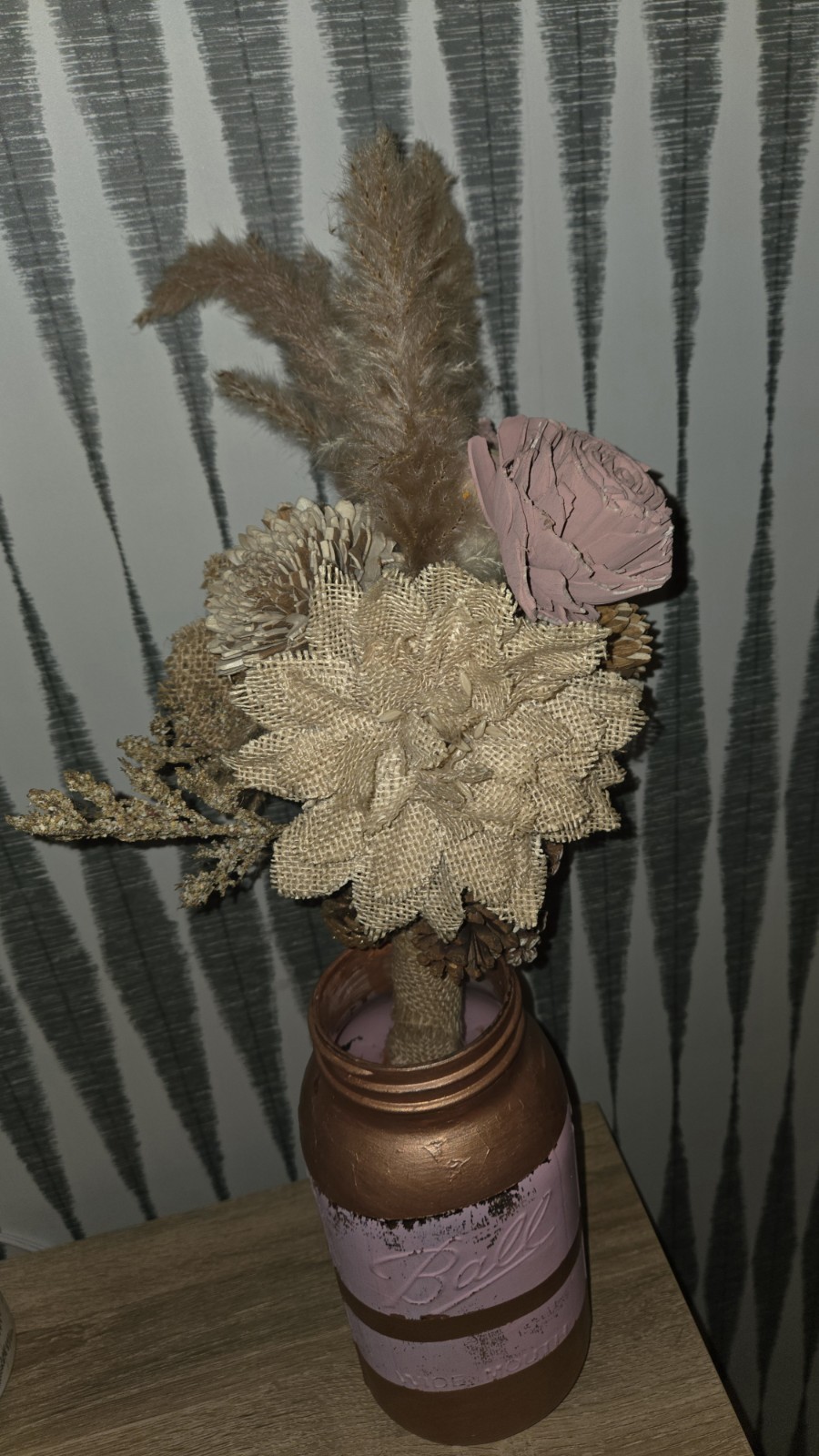 Boho Dried Floral Bouquet Rustic Burlap & Pampas Sola Wood Flowers Home Decor