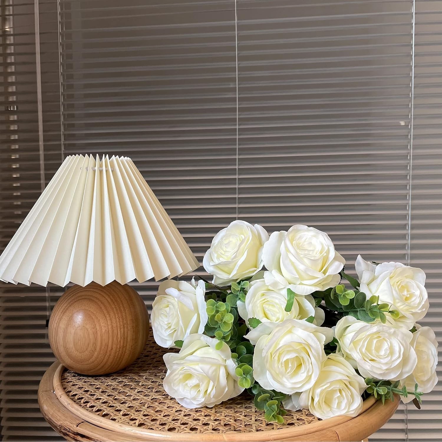 Artificial Silk Rose Flower Bouquet Lifelike White Fake Rose for Wedding Home…