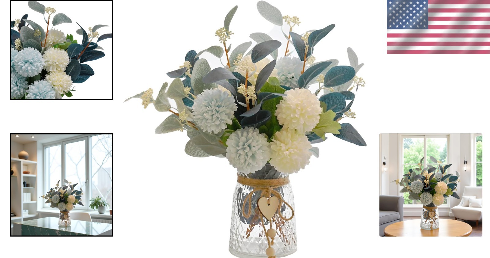 Elegant Silk Hydrangea Table Centerpiece in Glass Vase