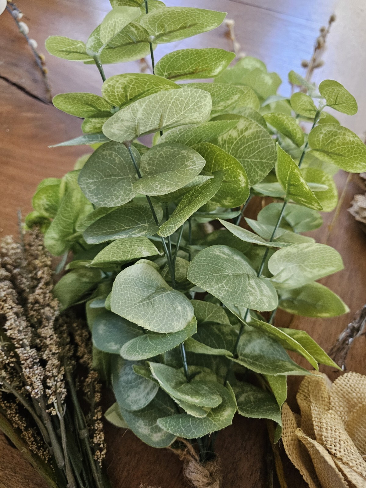 Burlap Hydrangea Roses Leaves Faux Eucalyptus Bushes Stems DIY Bundle Lot