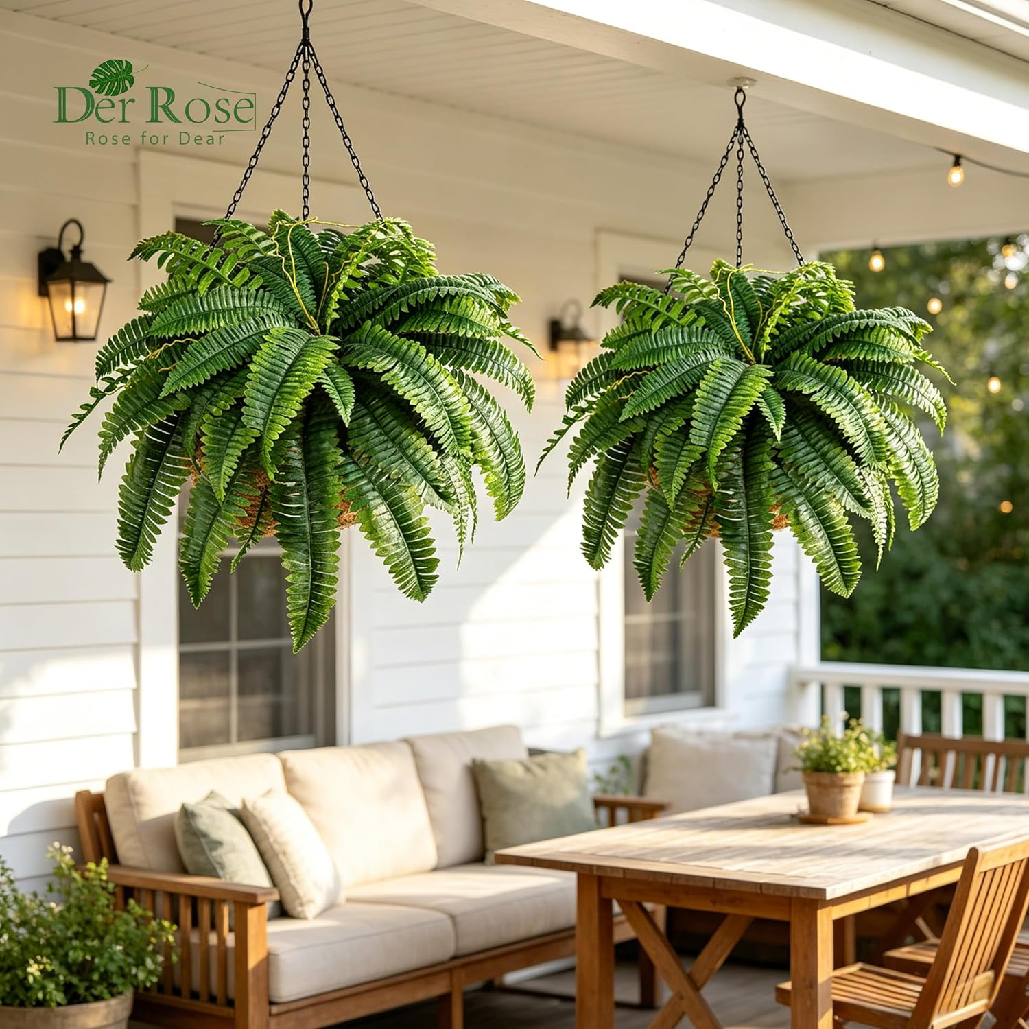 Der Rose 2 Pack 45″/60 Leaves Large Fake Ferns, UV Resistant Outdoor Artificial