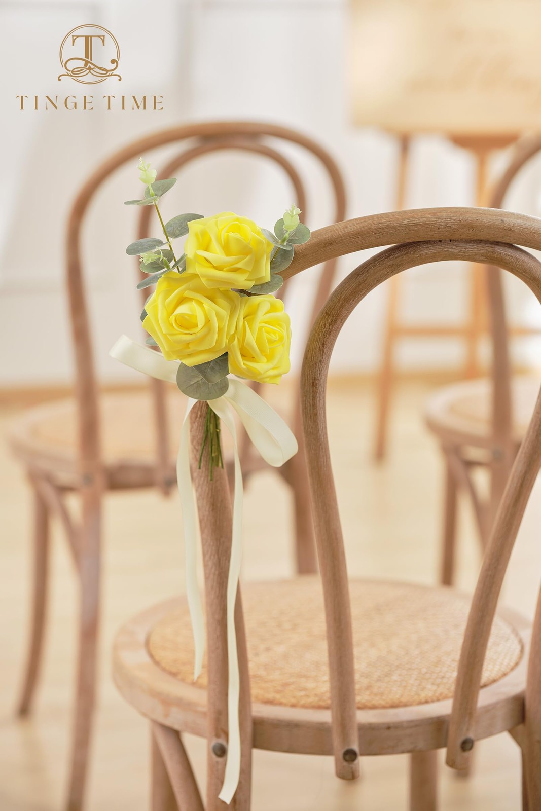 25 PCS Yellow Artificial Foam Rose Flowers Realistic DIY Wedding Bouquet