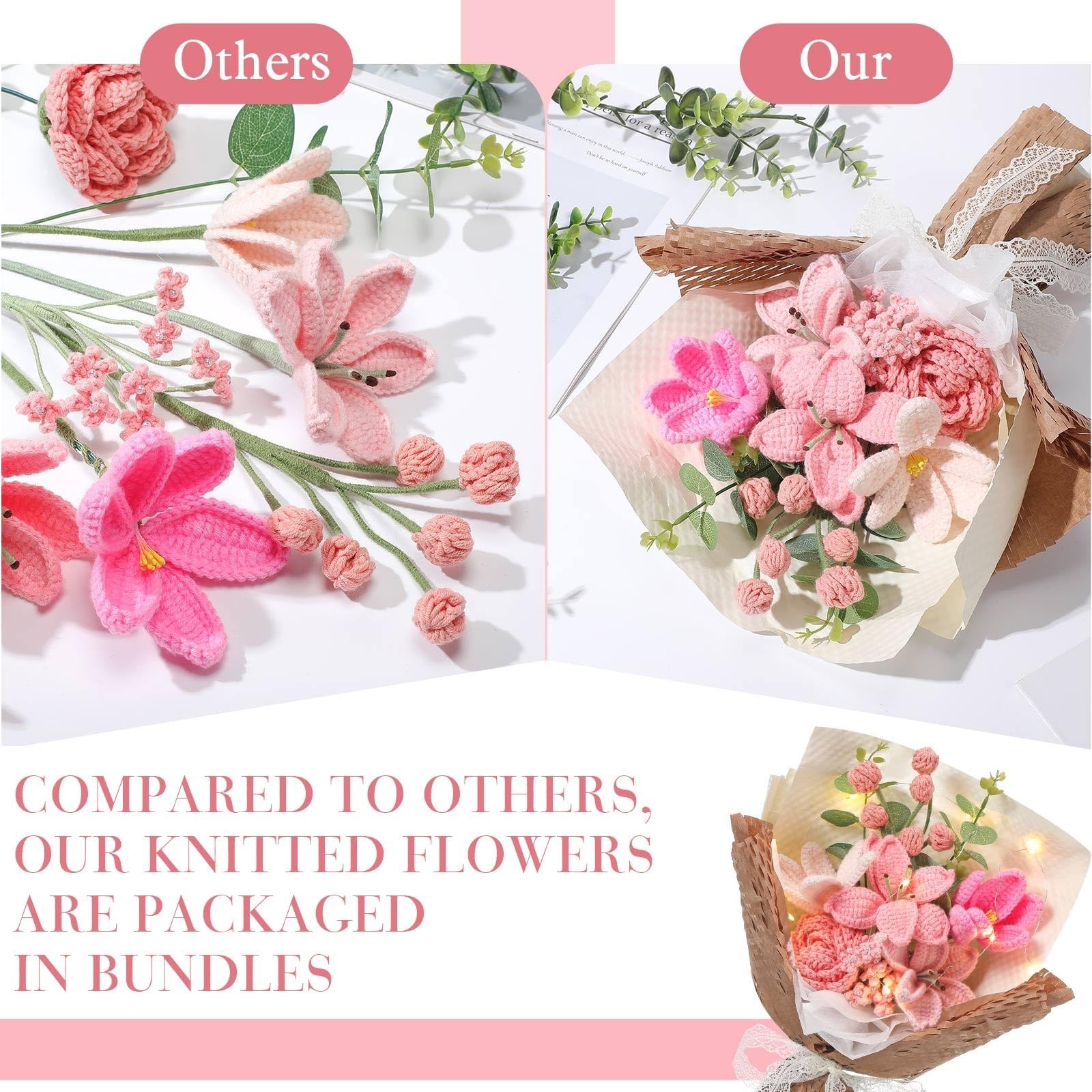 Handmade Crochet Flower Bouquet – Knitted Lily Tulips Rose Gift for Graduation,