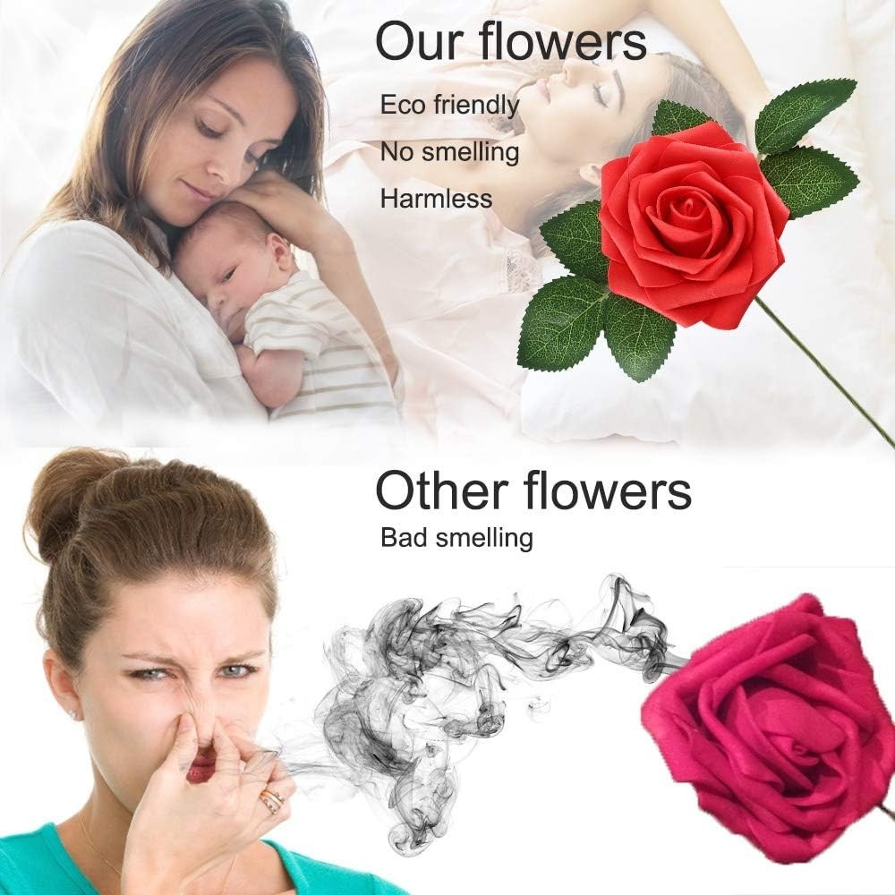 25pcs Realistic Pink Foam Roses – Eco-Friendly Artificial Flowers for Weddings