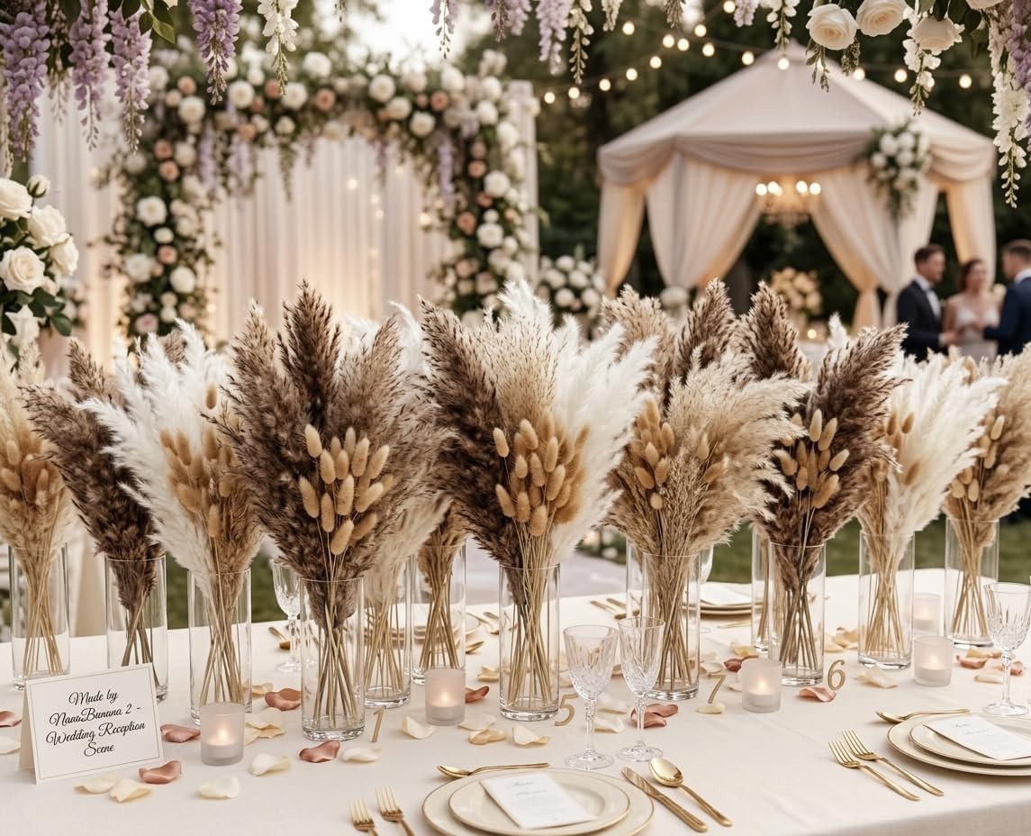 100 Stems Dried Pampas Grass, Boho Table Decor Natural Reed Phragmites Grass,…