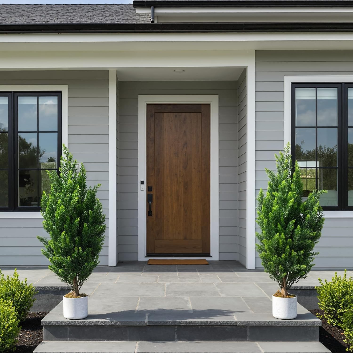 Set of 2 Artificial Boxwood Cedars, 90 cm Artificial Pine Shrubs in Pot with