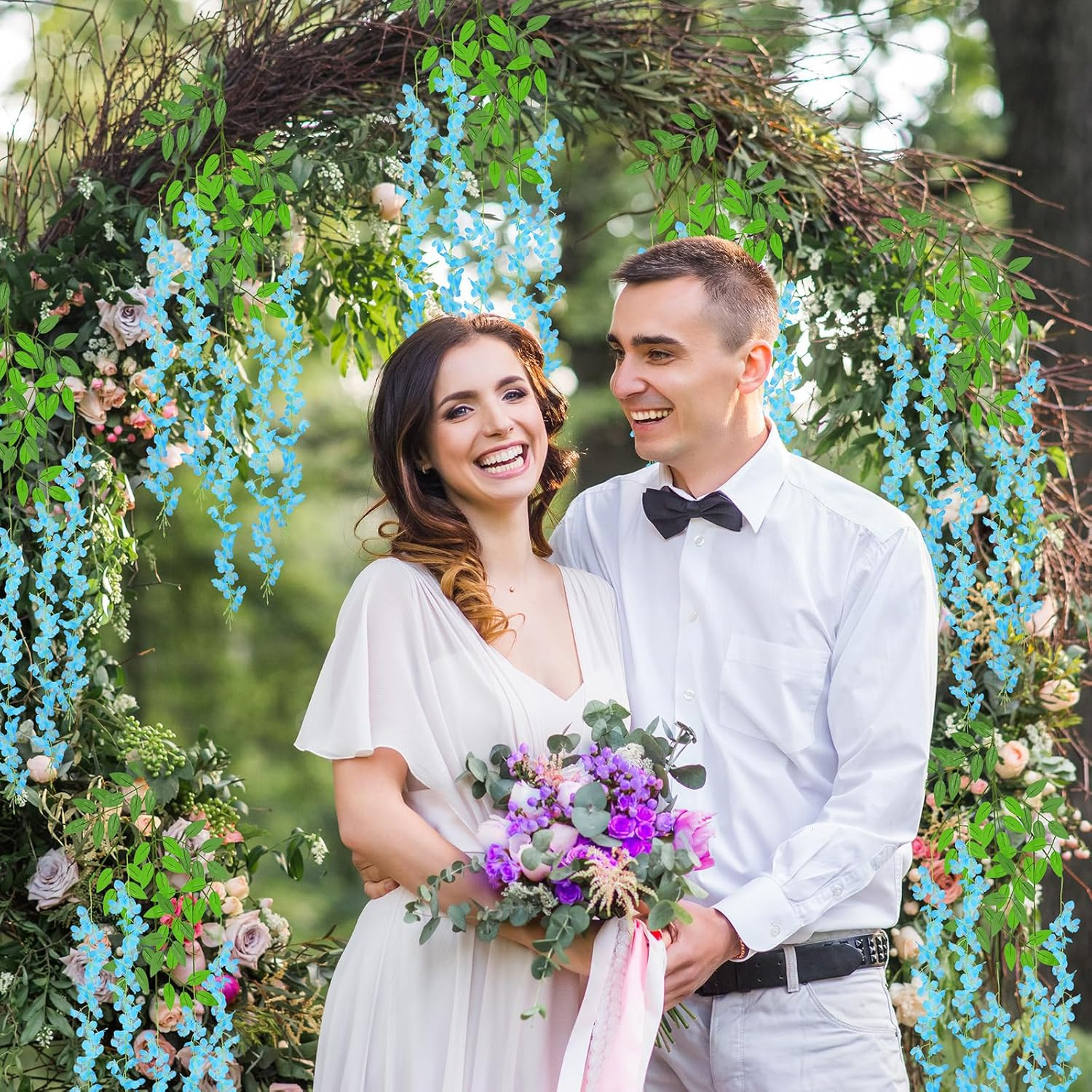48Pcs Blue Wisteria Garland – 3.6Ft Fake Flowers for Wedding & Home Decor