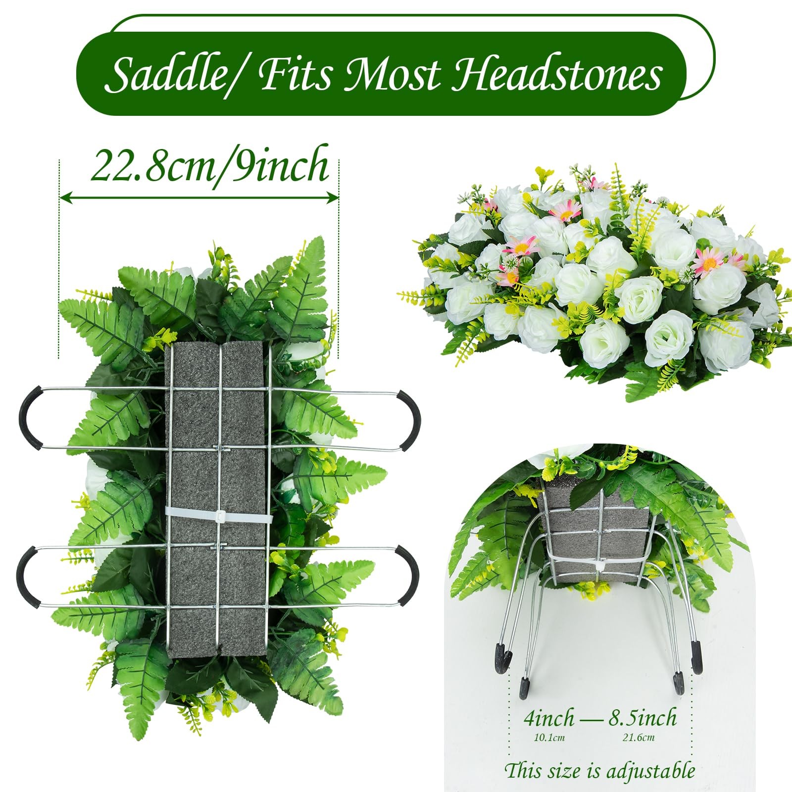 Artificial Headstone Flower Saddle, Cemetery Flowers for Grave, Cemetery Sadd…
