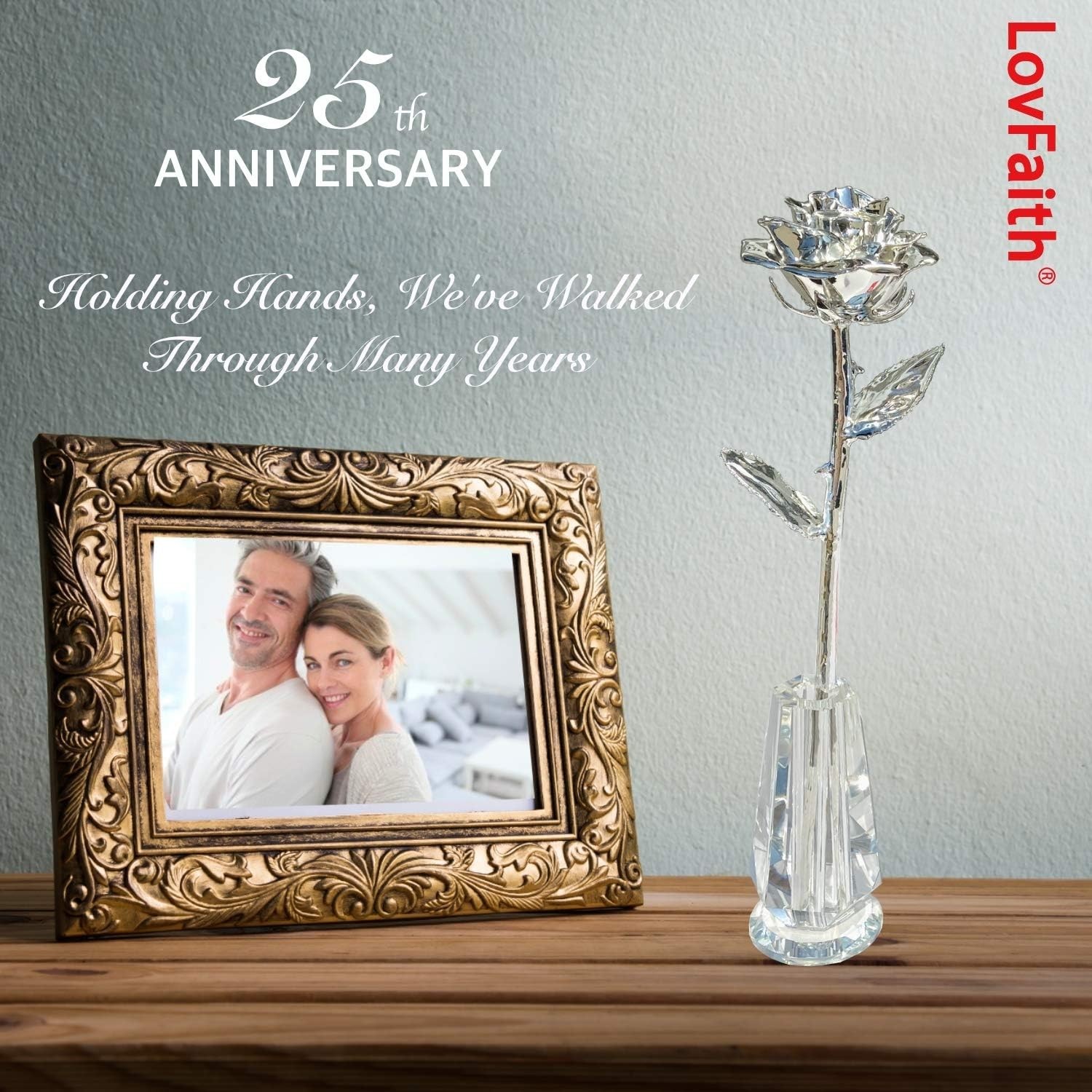 Real Rose Dipped Sterling Silver Crystal Stand