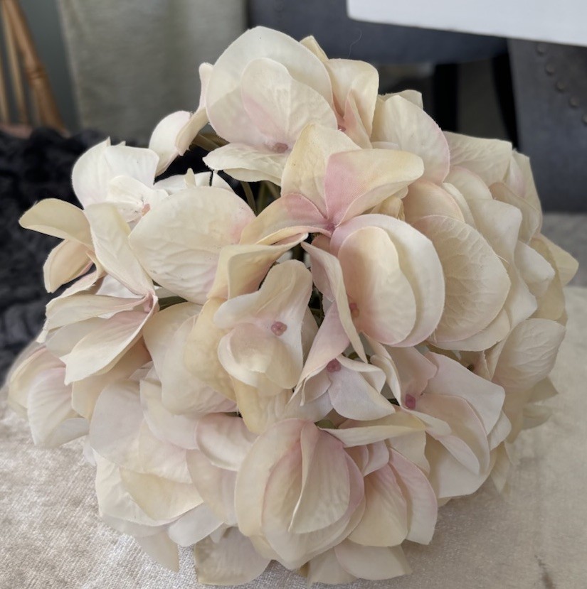 Blush Pink Hydrangea Stem Silk Flower Faux Wedding Centerpiece Realistic Ivory