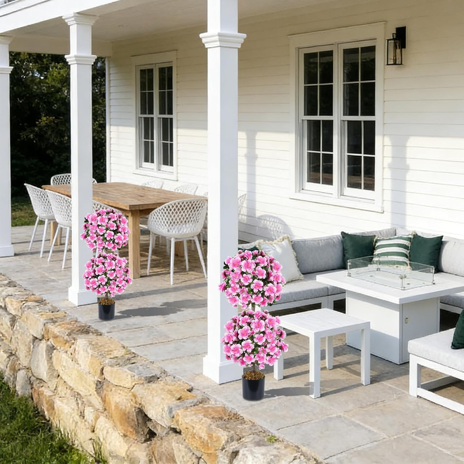 Double Ball Topiary Trees – 3FT Faux Camellia Plants Set of 2 for Decor