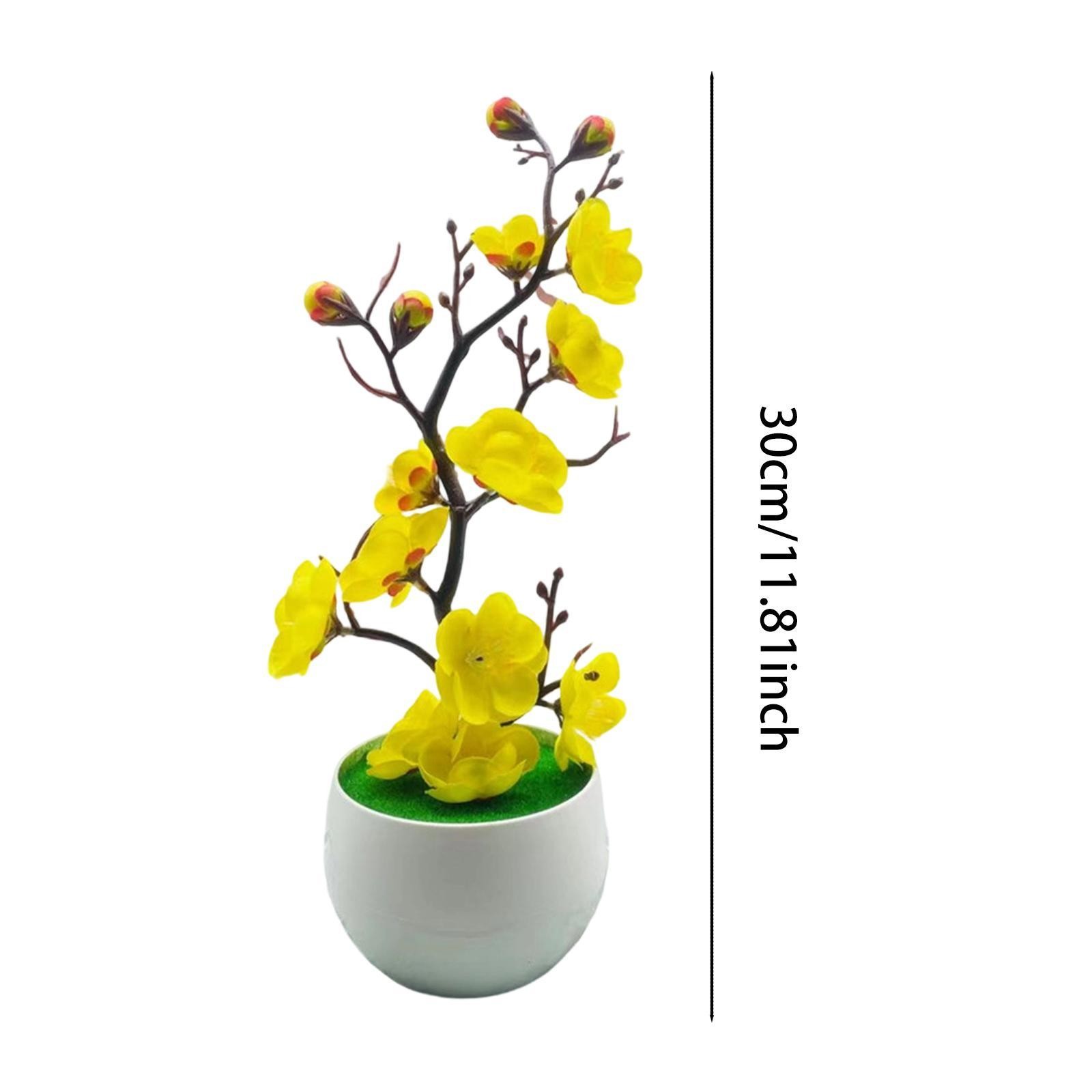 Artificial Potted Flowers Faux Plum Blossom Bonsai for Office Home Farmhouse