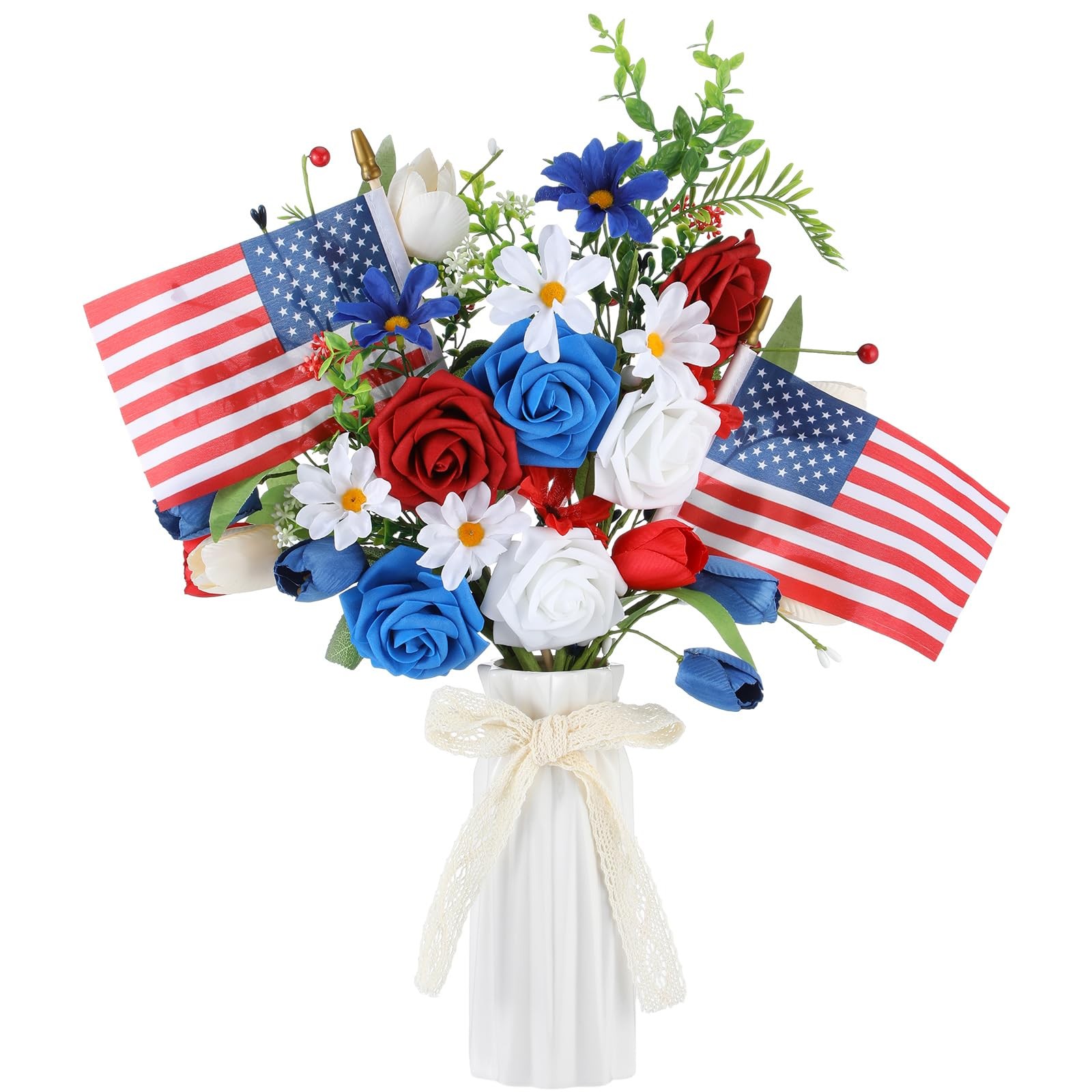 4 Bundles Memorial Day Flowers For Cemetery Artificial Grave Bouquet Flags