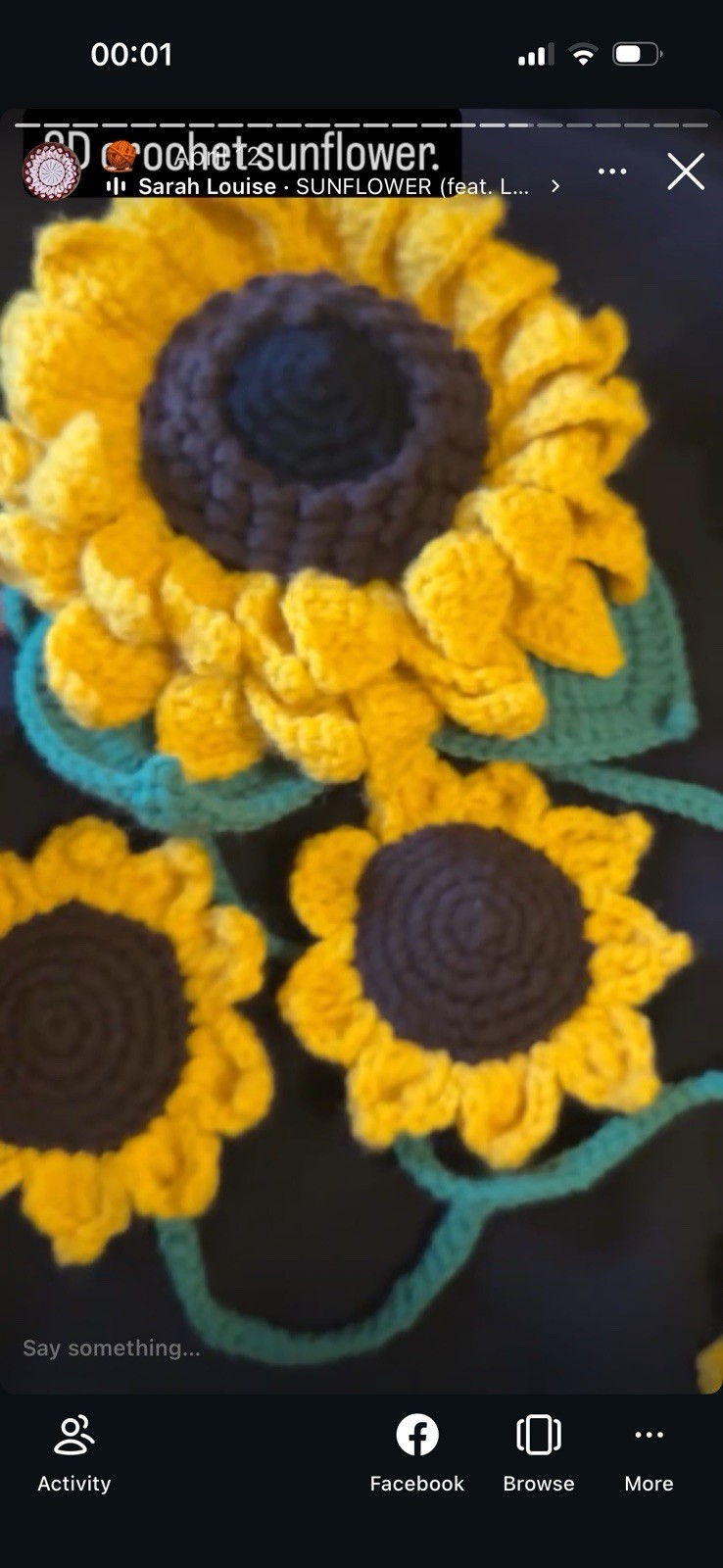 Crochet Sunflower Garland Wall Decor, Artificial Yellow Brown Green