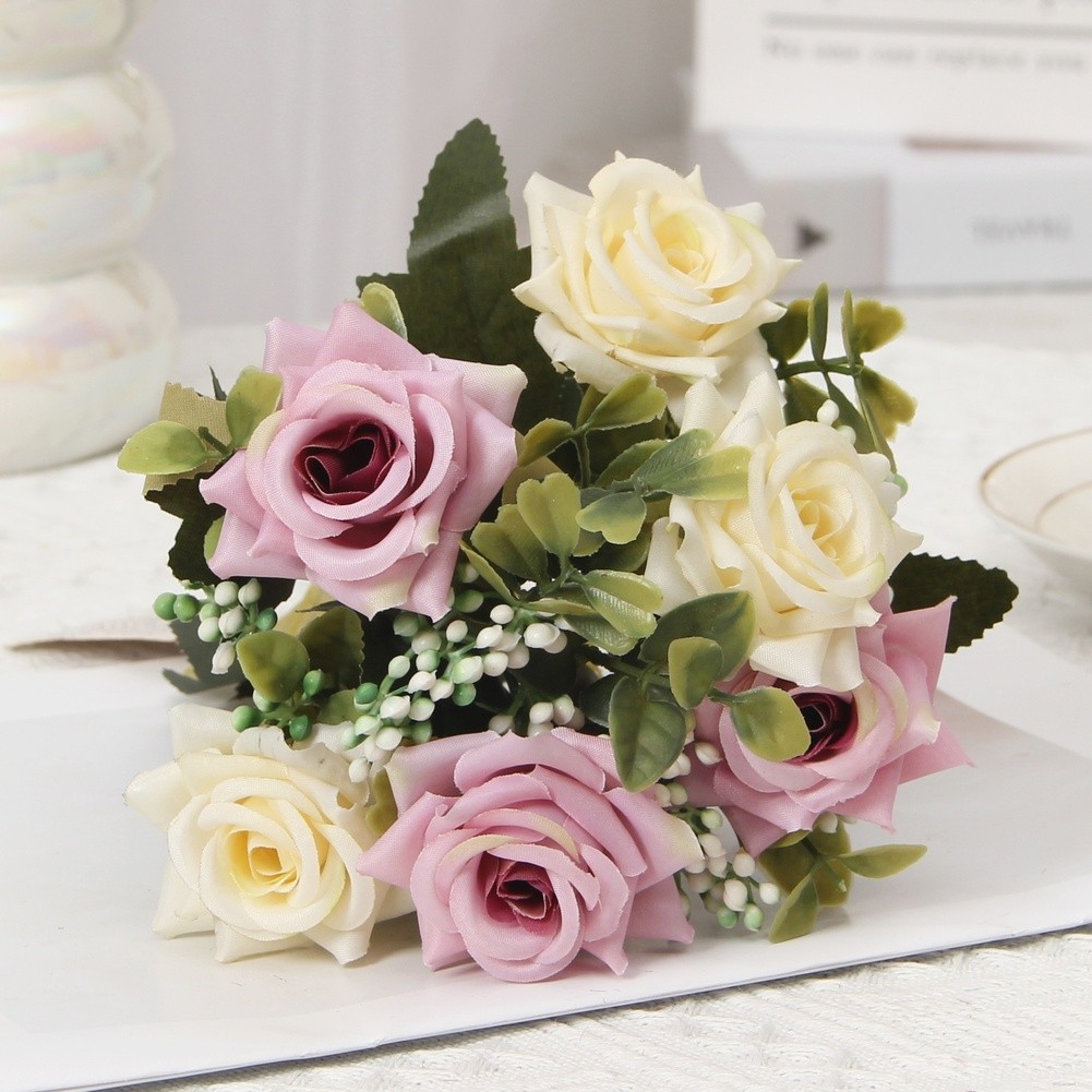 Home Decor Silk Rose Bouquet for Living Room Bedroom Table Centerpiece